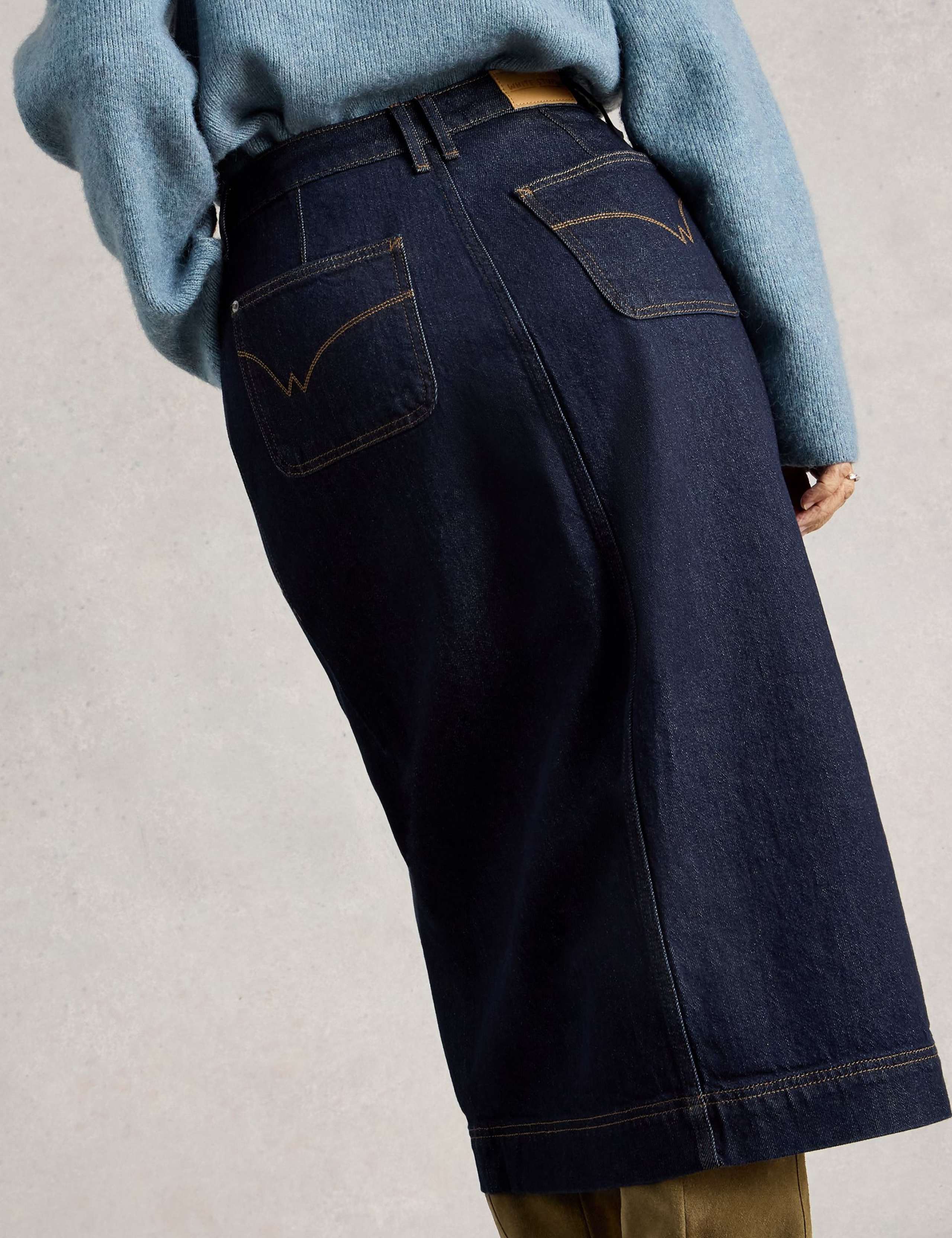 Cotton Rich Denim Split Front Midi Skirt 3 of 6