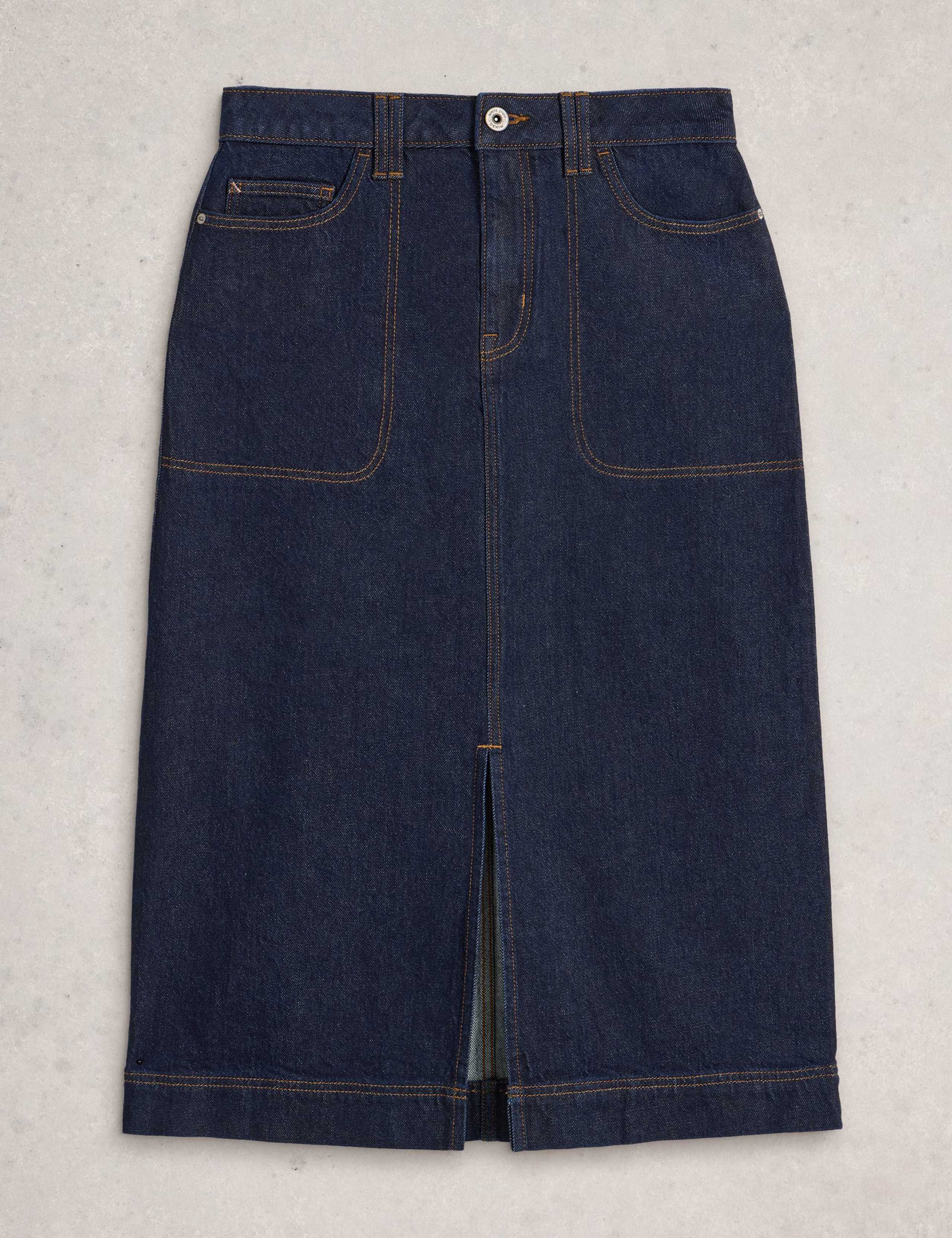 Cotton Rich Denim Split Front Midi Skirt 2 of 6