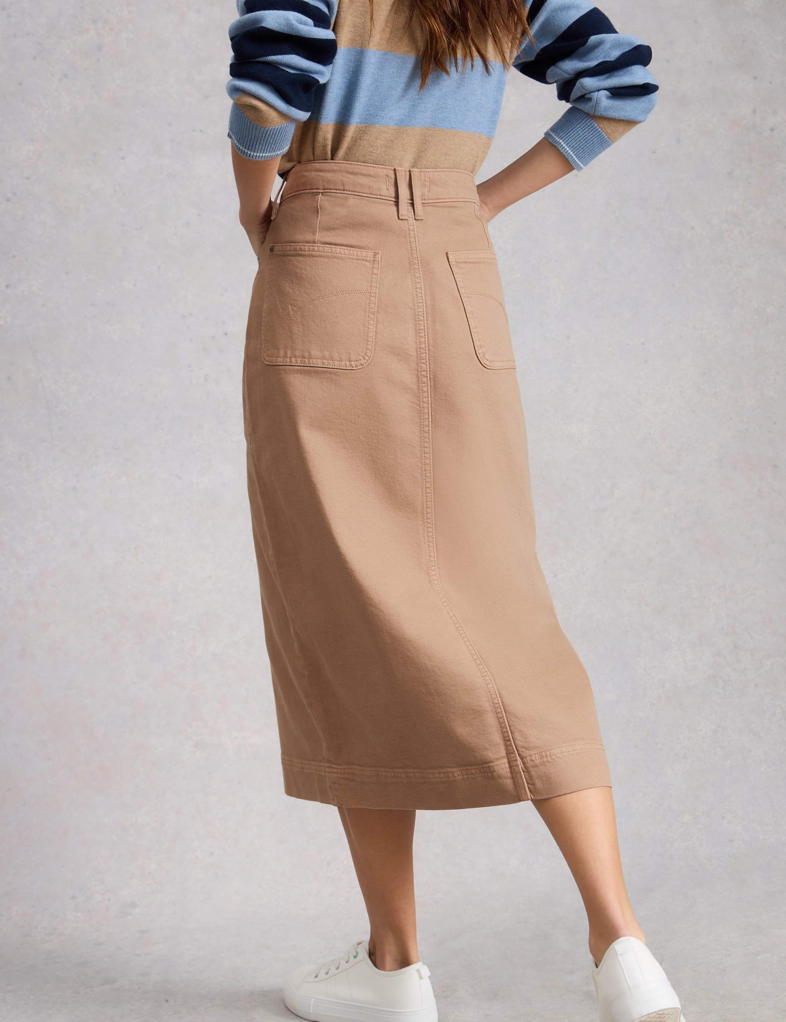 Cotton Rich Denim Split Front Midi Skirt 3 of 6