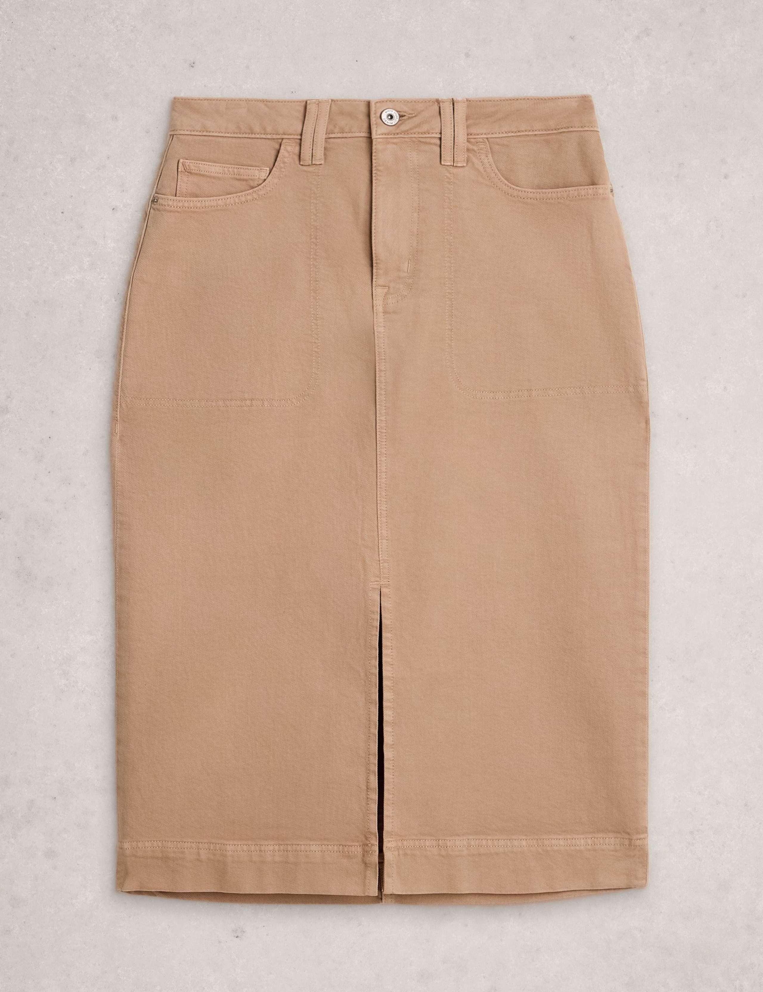 Cotton Rich Denim Split Front Midi Skirt 2 of 6