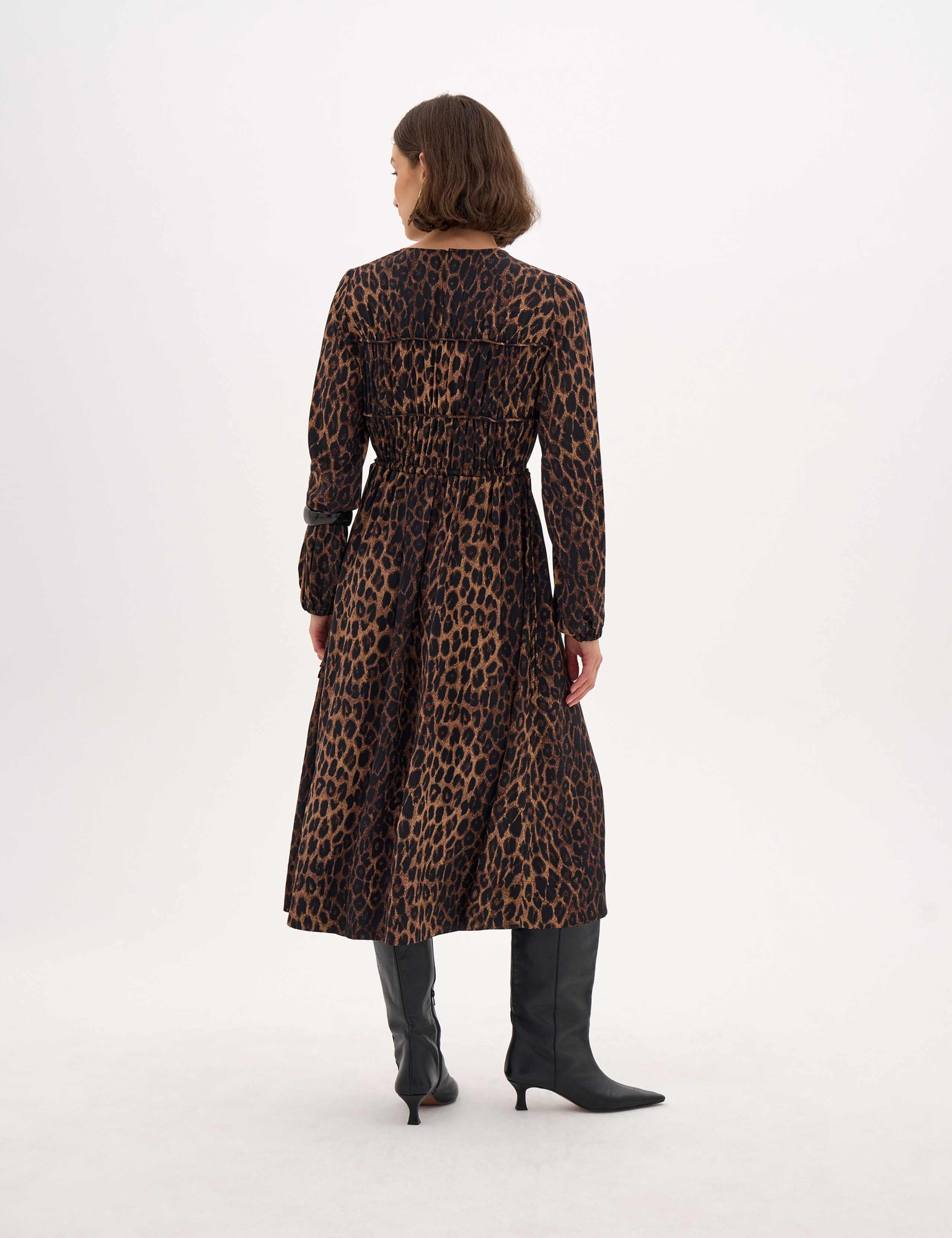 Chiffon Animal Print Gathered Midi Waisted Dress 3 of 6