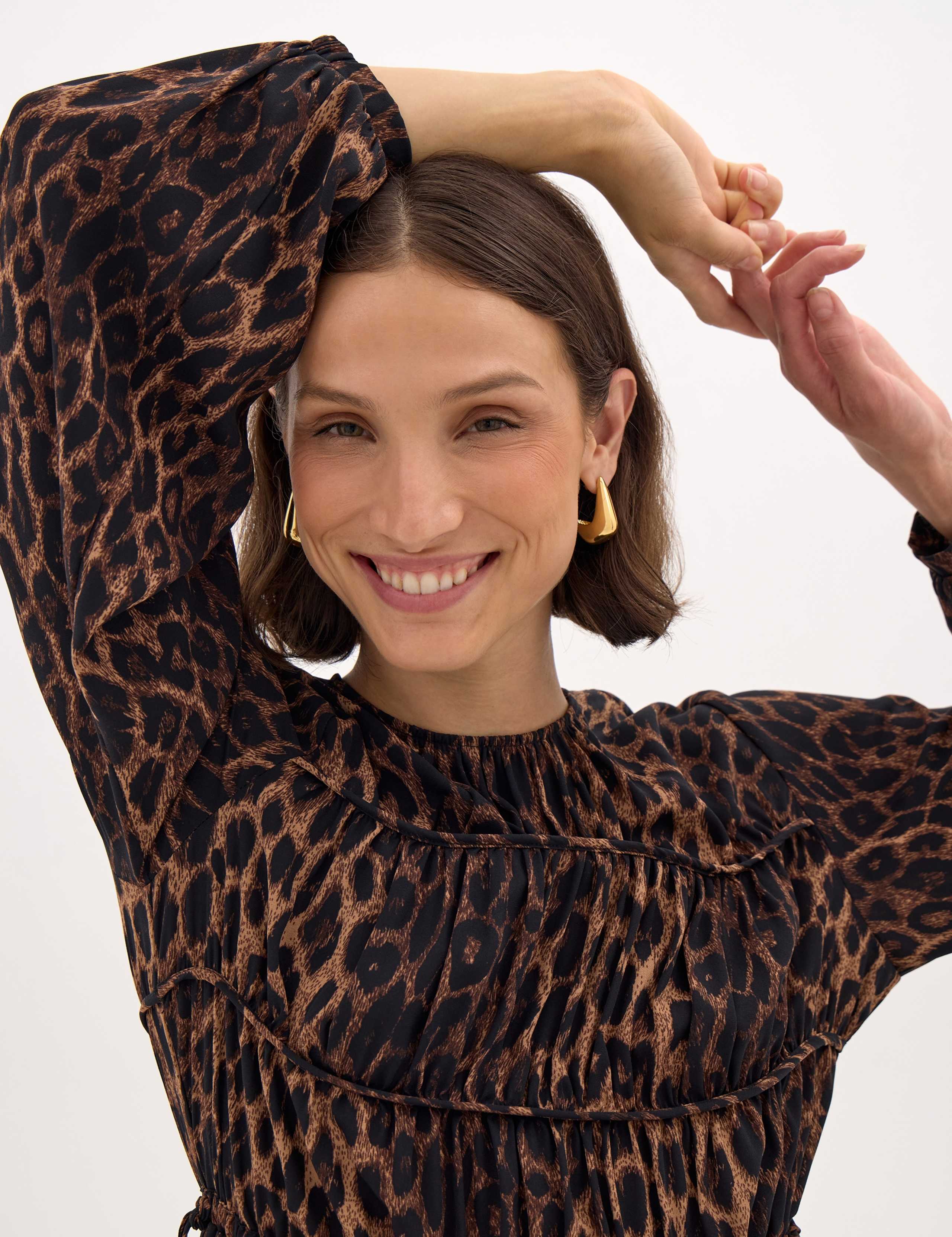 Chiffon Animal Print Gathered Midi Waisted Dress 6 of 6