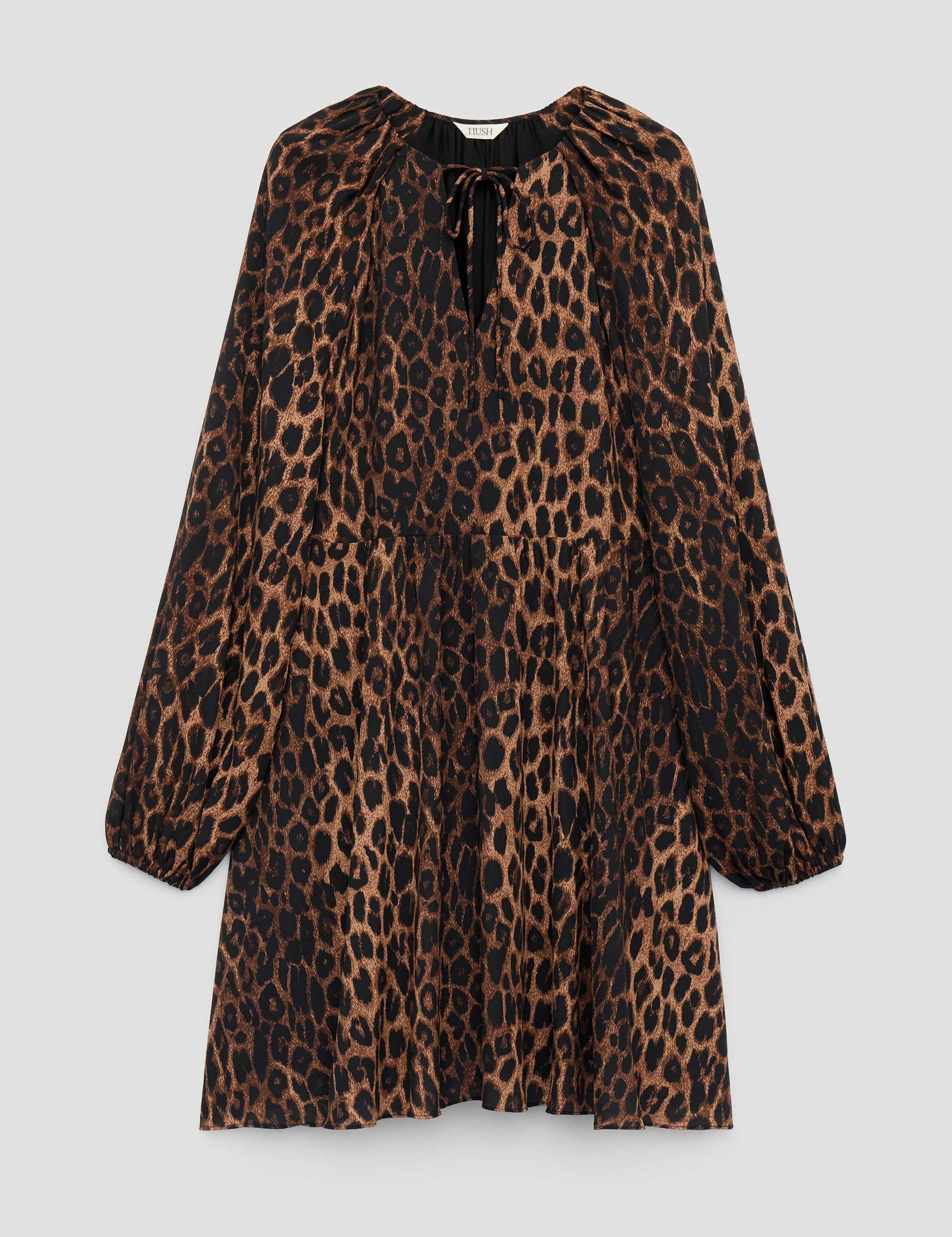 Chiffon Animal Print Gathered Midi Waisted Dress 2 of 6