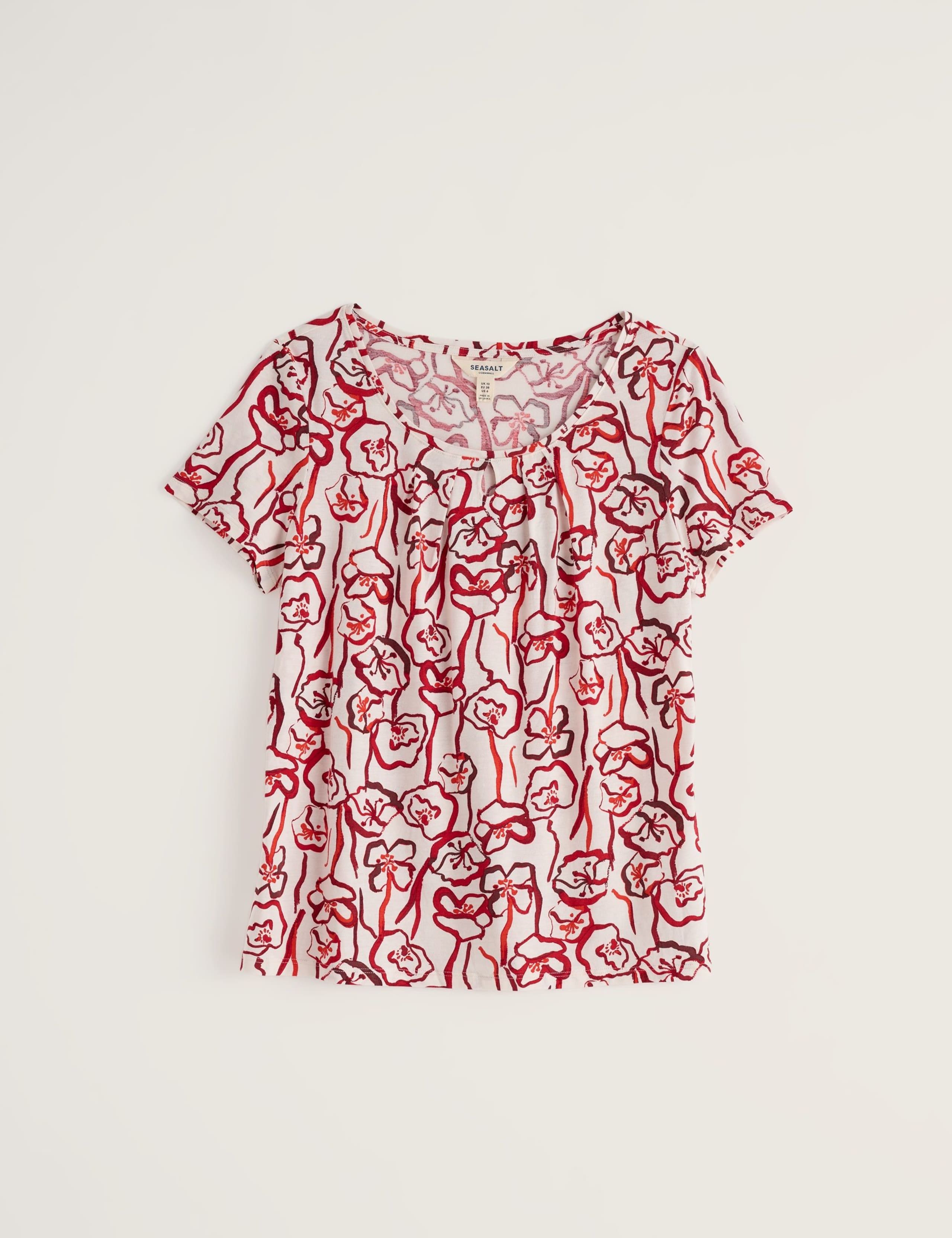 Cotton Blend Floral Pintuck Keyhole T-Shirt 2 of 5