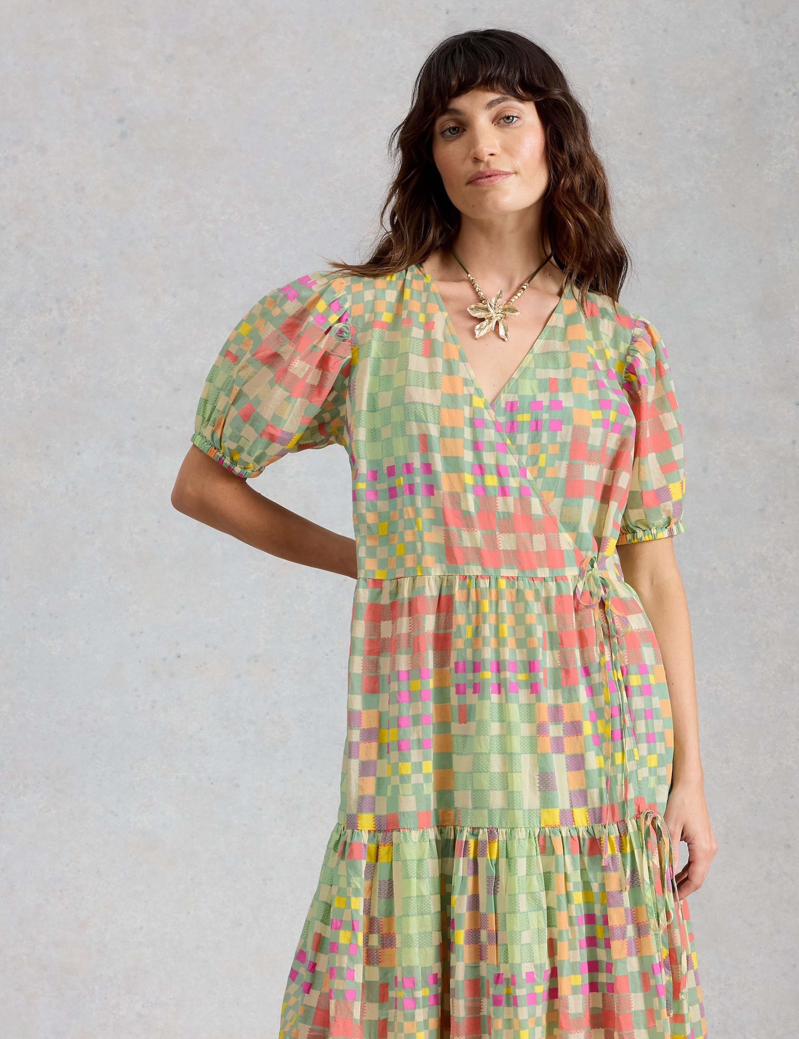 Pure Cotton Colour Block Midaxi Wrap Dress 3 of 6
