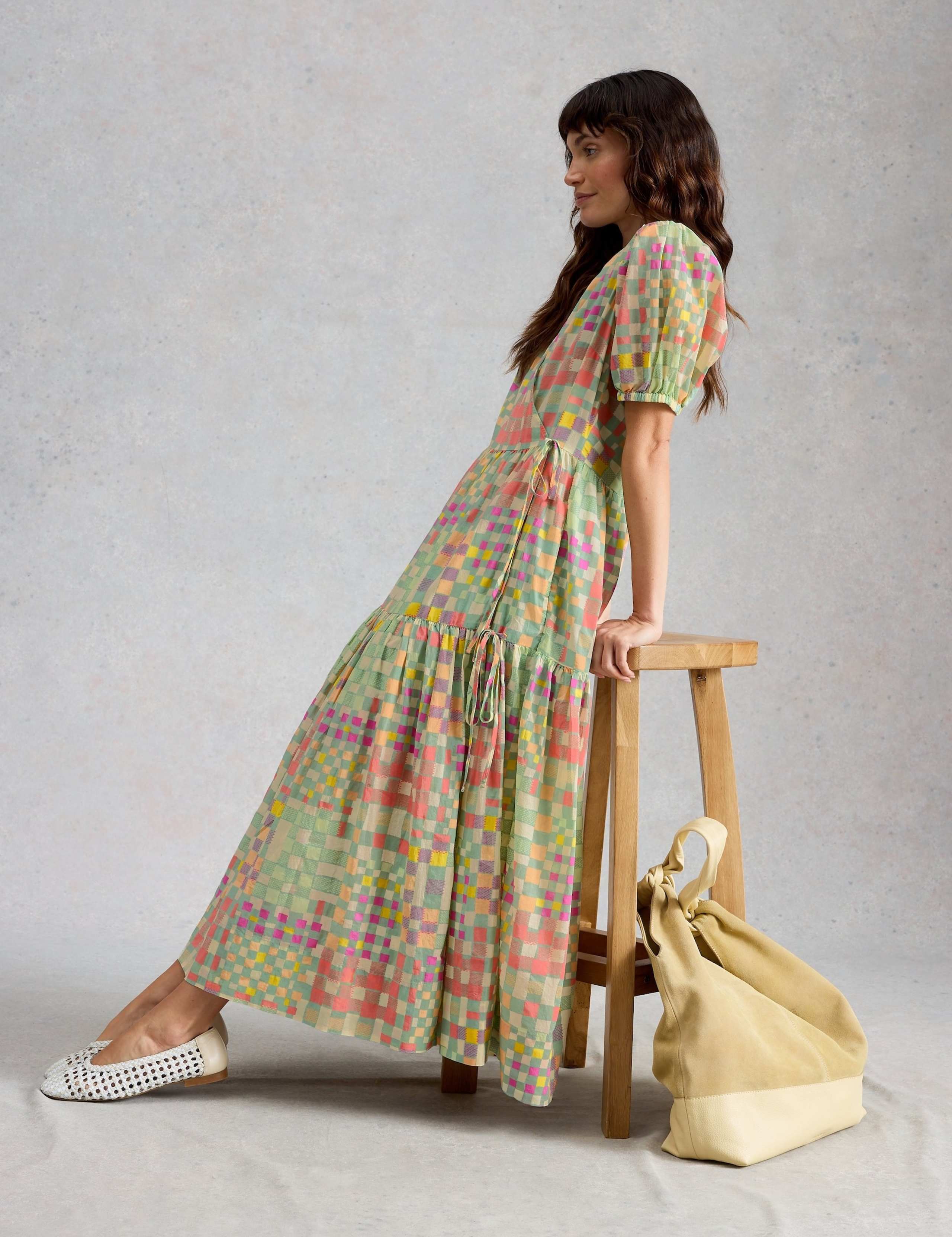 Pure Cotton Colour Block Midaxi Wrap Dress 4 of 6