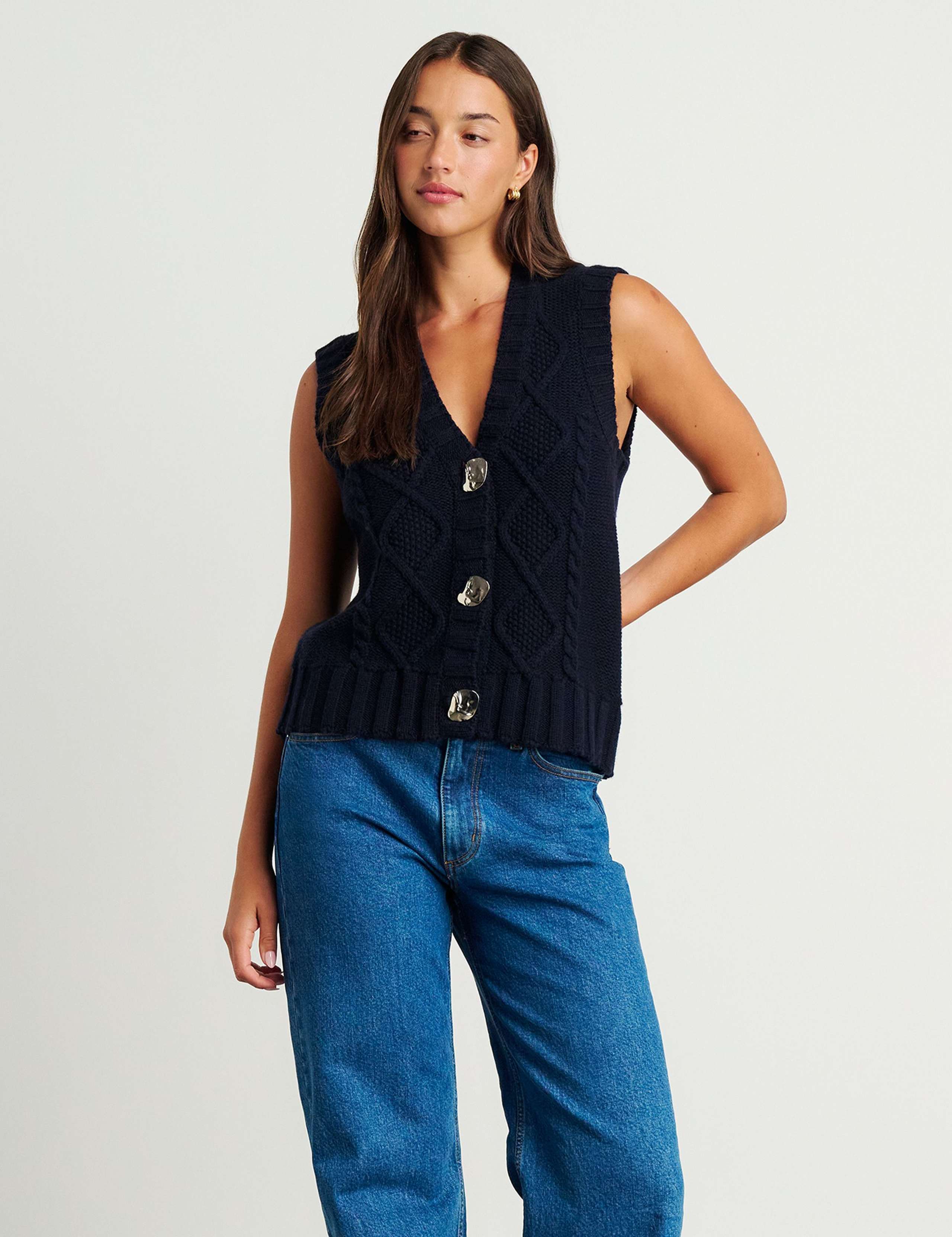 Pure Merino Wool Textured V-Neck Knitted Vest 1 of 7