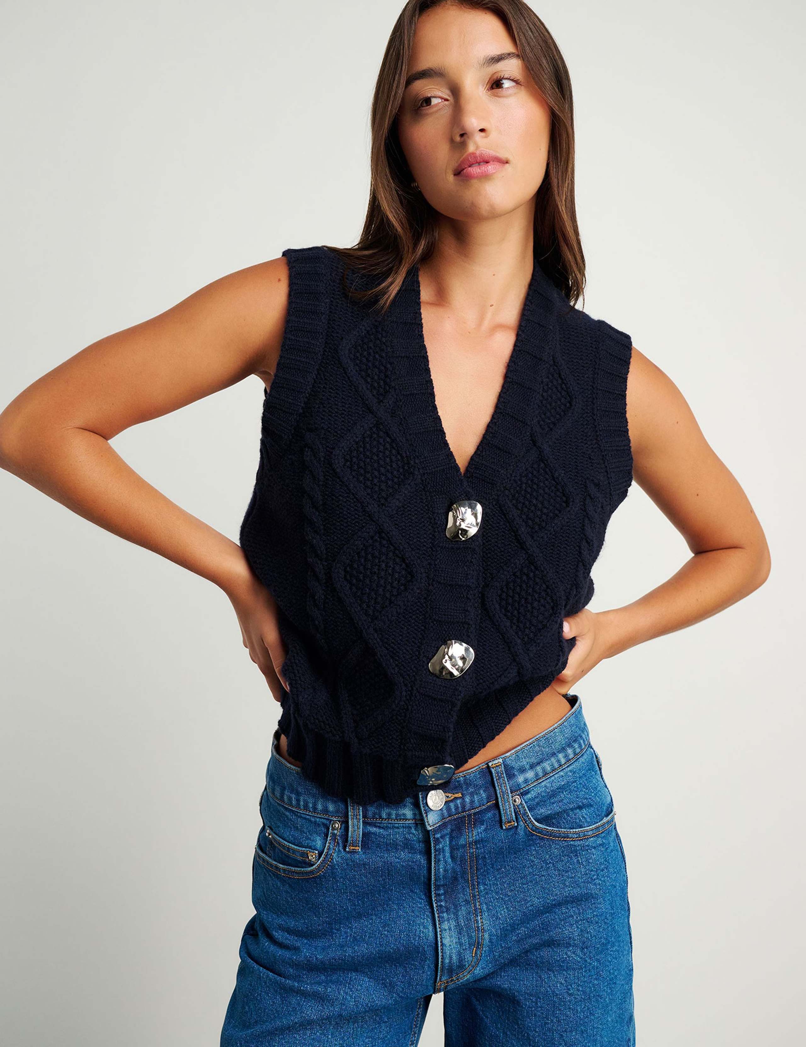 Pure Merino Wool Textured V-Neck Knitted Vest 2 of 7