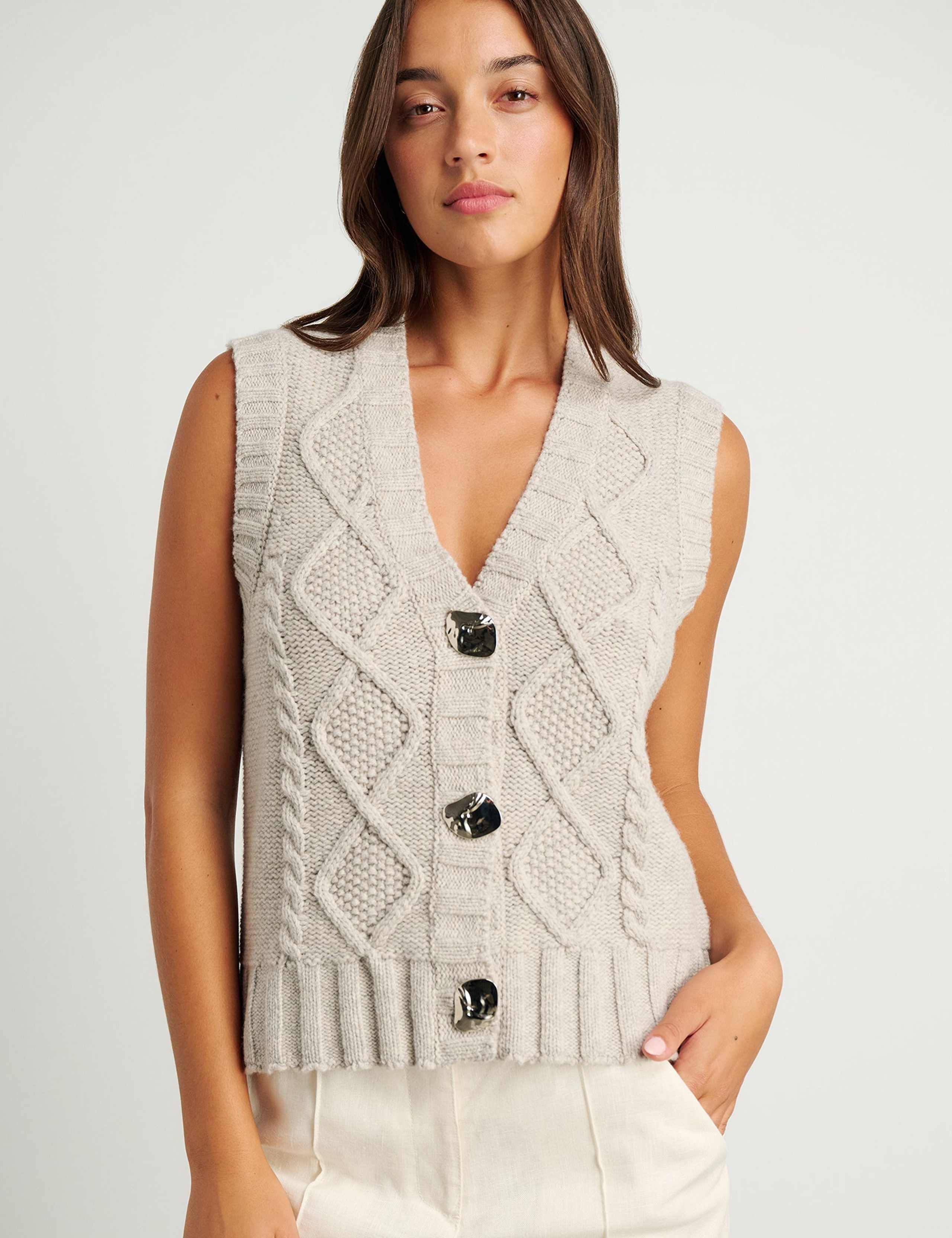 Pure Merino Wool Textured V-Neck Knitted Vest 4 of 7