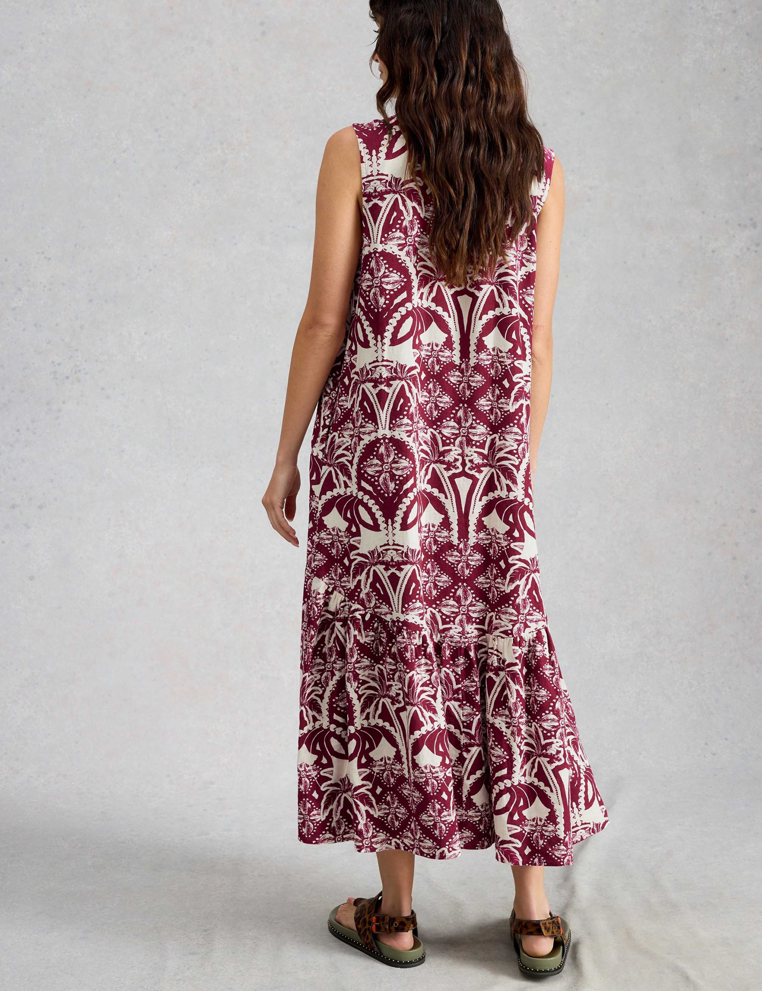 Linen Rich Printed Midi Tiered Dress 3 of 6