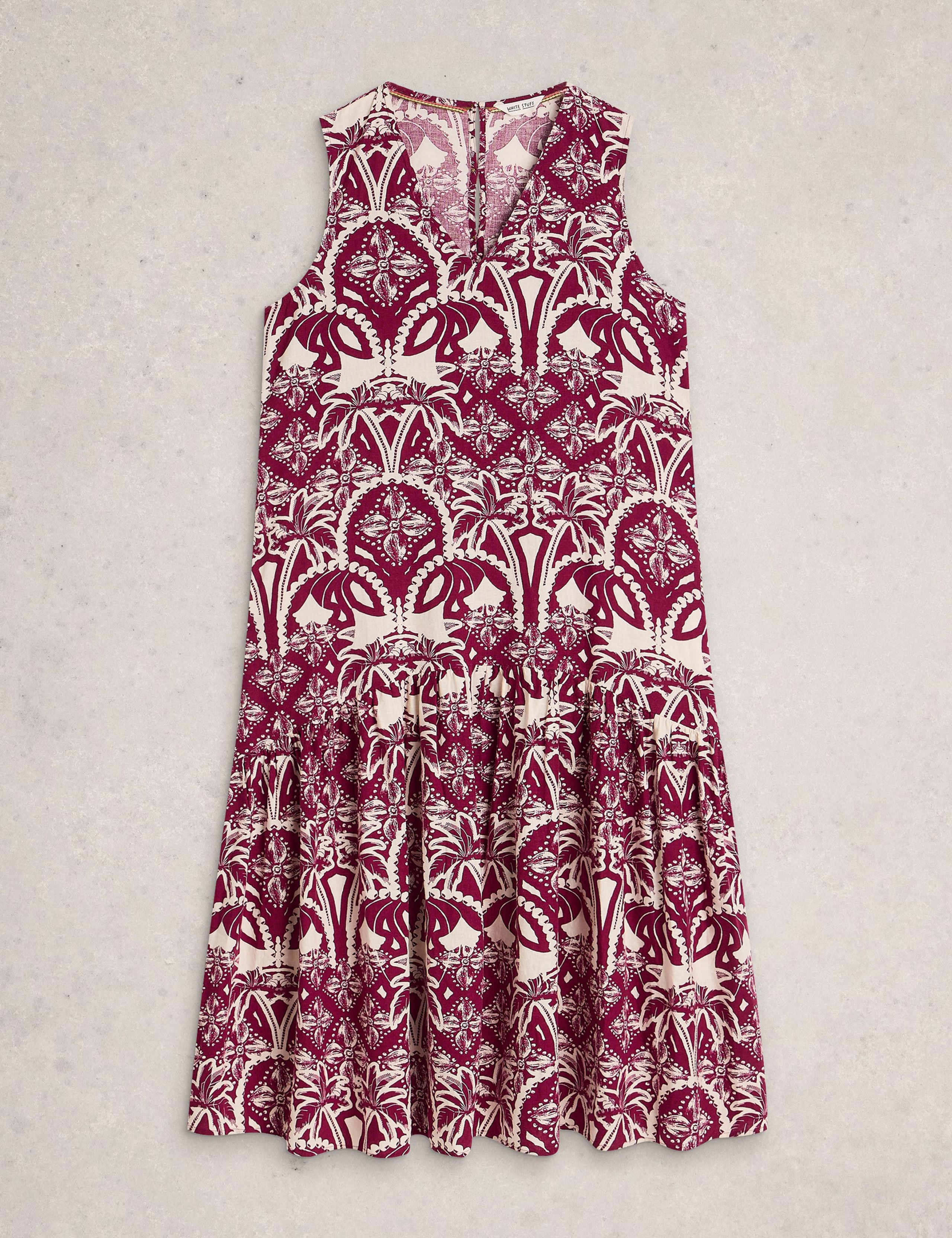 Linen Rich Printed Midi Tiered Dress 2 of 6