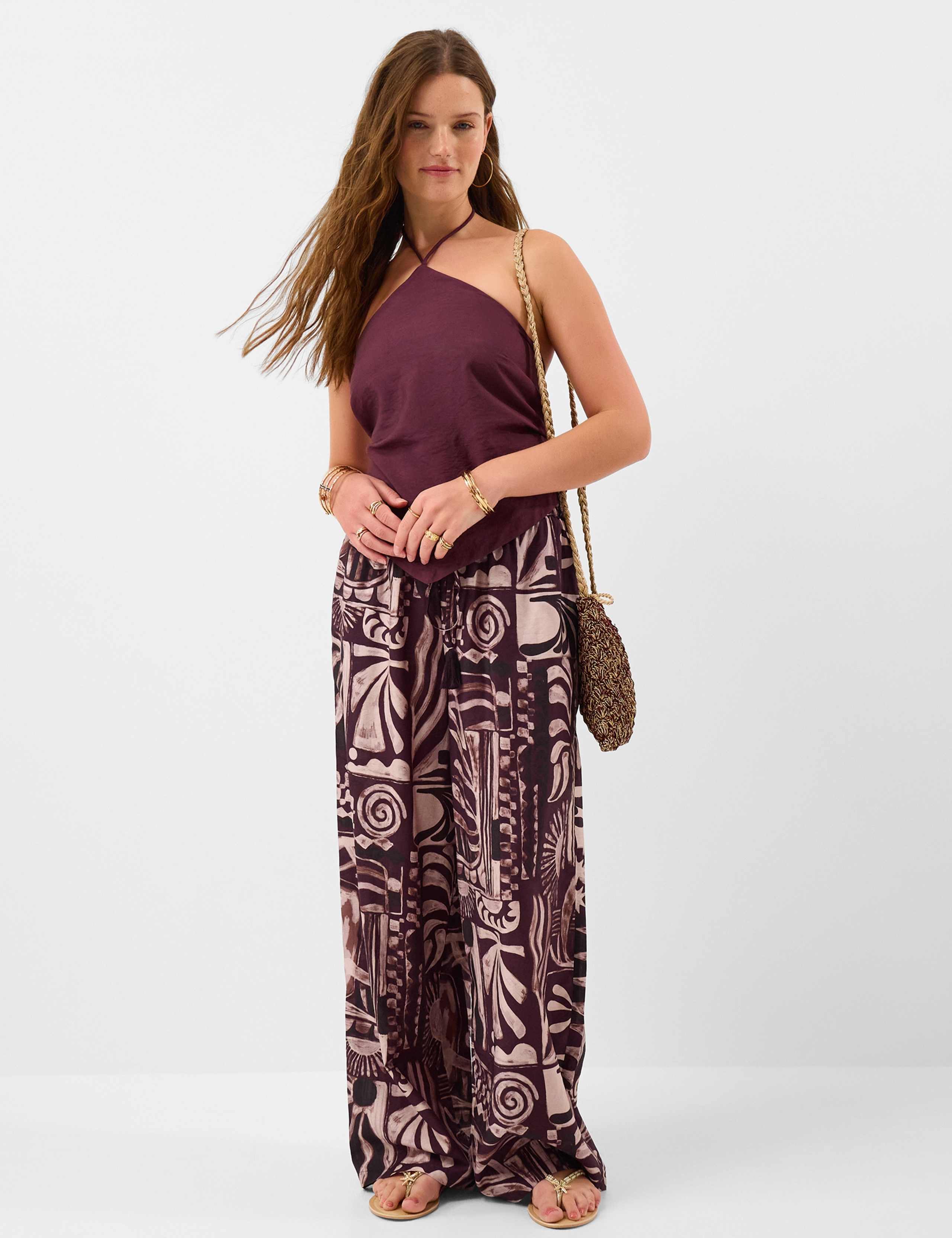 Abstract Printed Drawstring Wide Leg Trousers 1 of 5