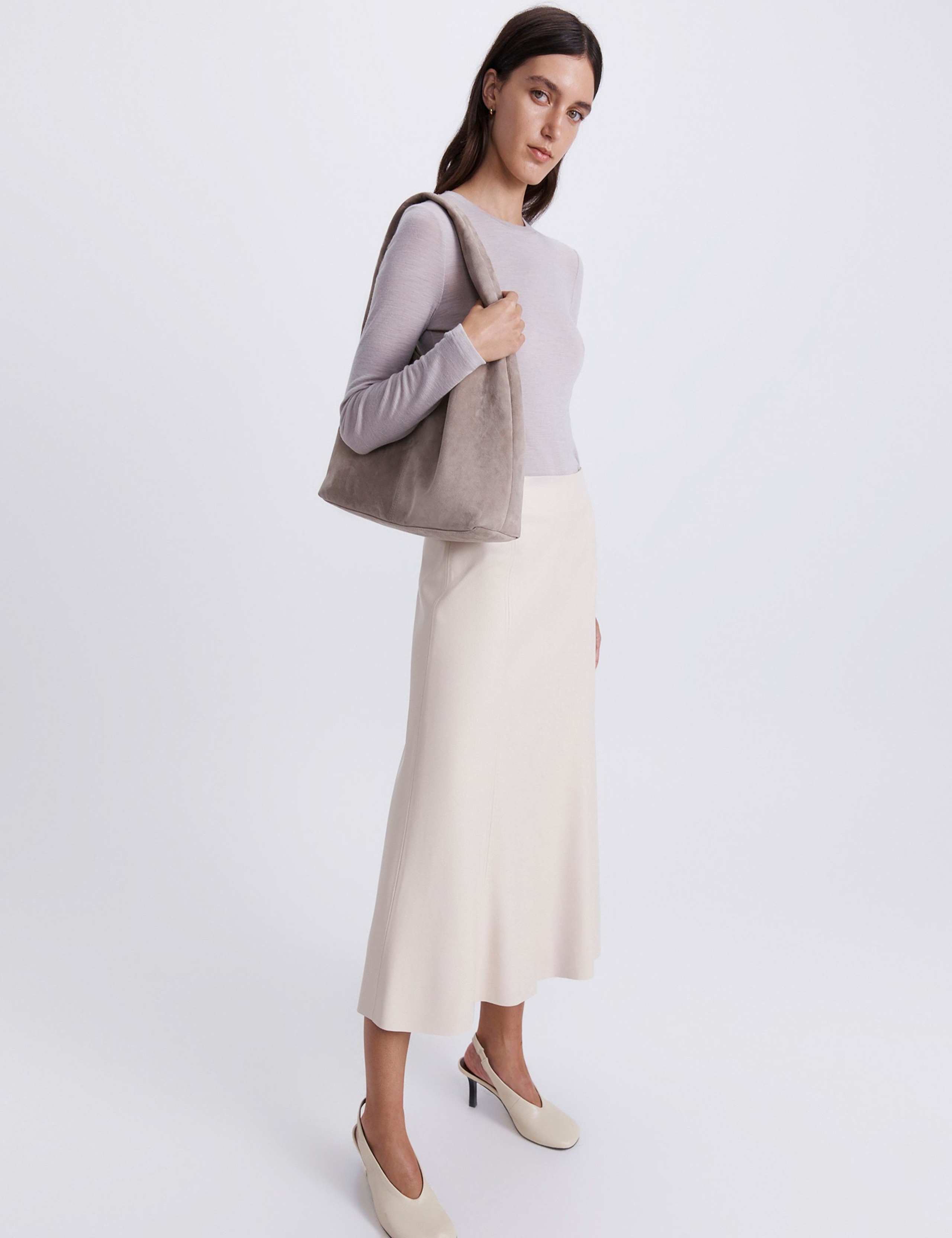 Faux Leather Split Front Midi A-Line Skirt 3 of 5