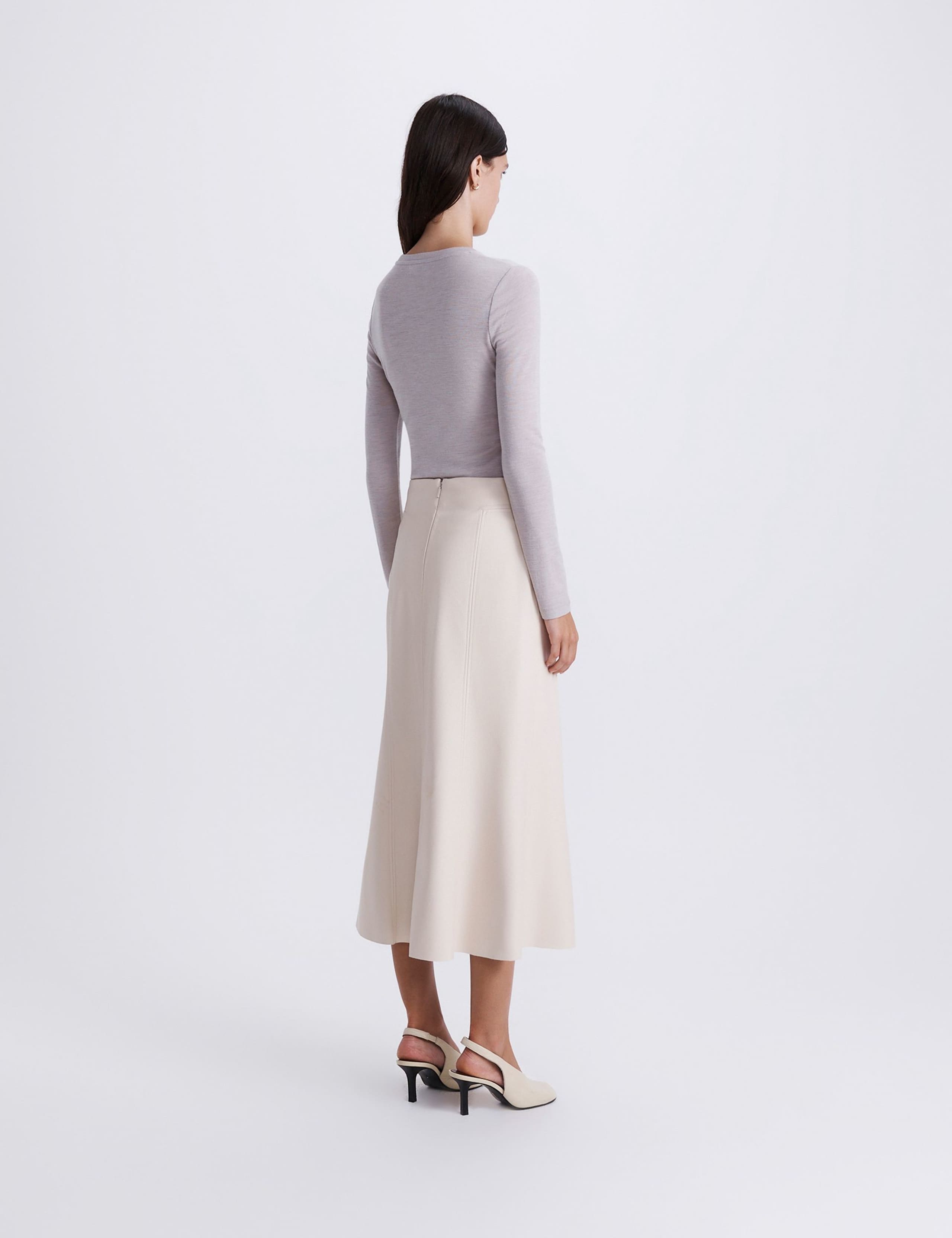 Faux Leather Split Front Midi A-Line Skirt 4 of 5