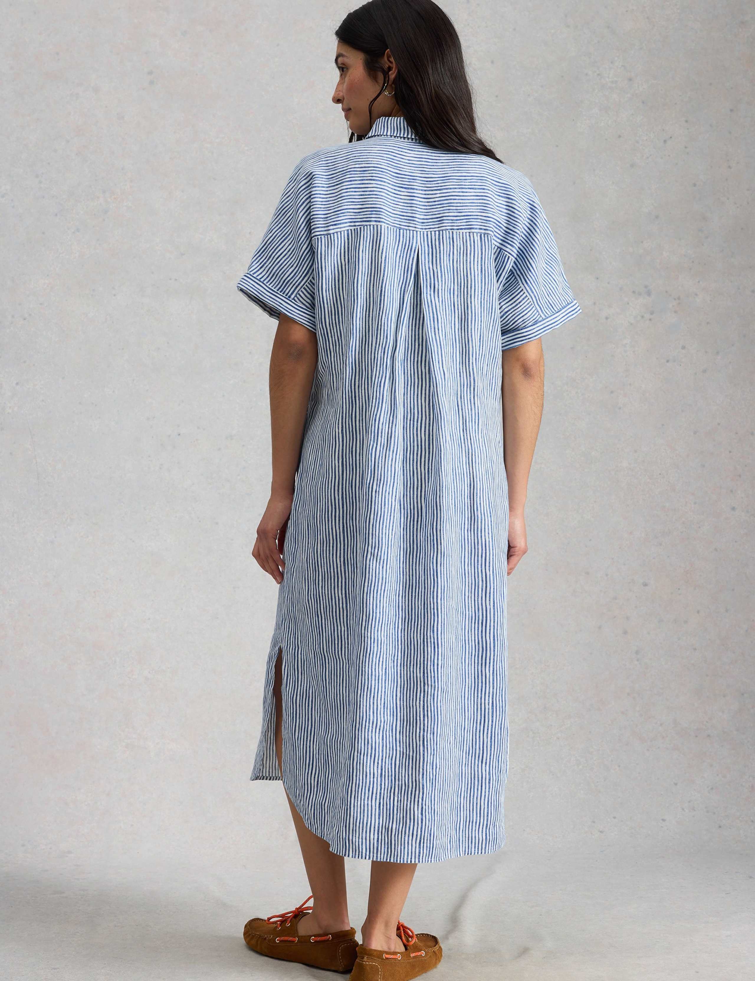 Linen Rich Striped Midi Shirt Dress 3 of 6