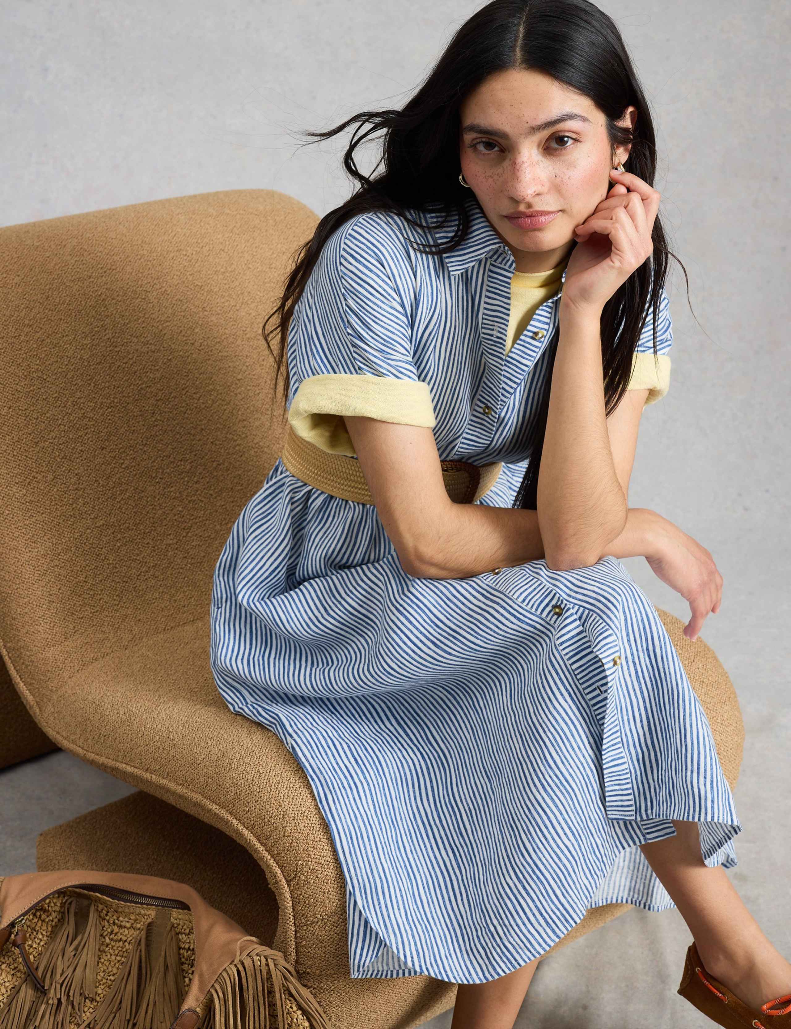 Linen Rich Striped Midi Shirt Dress 5 of 6