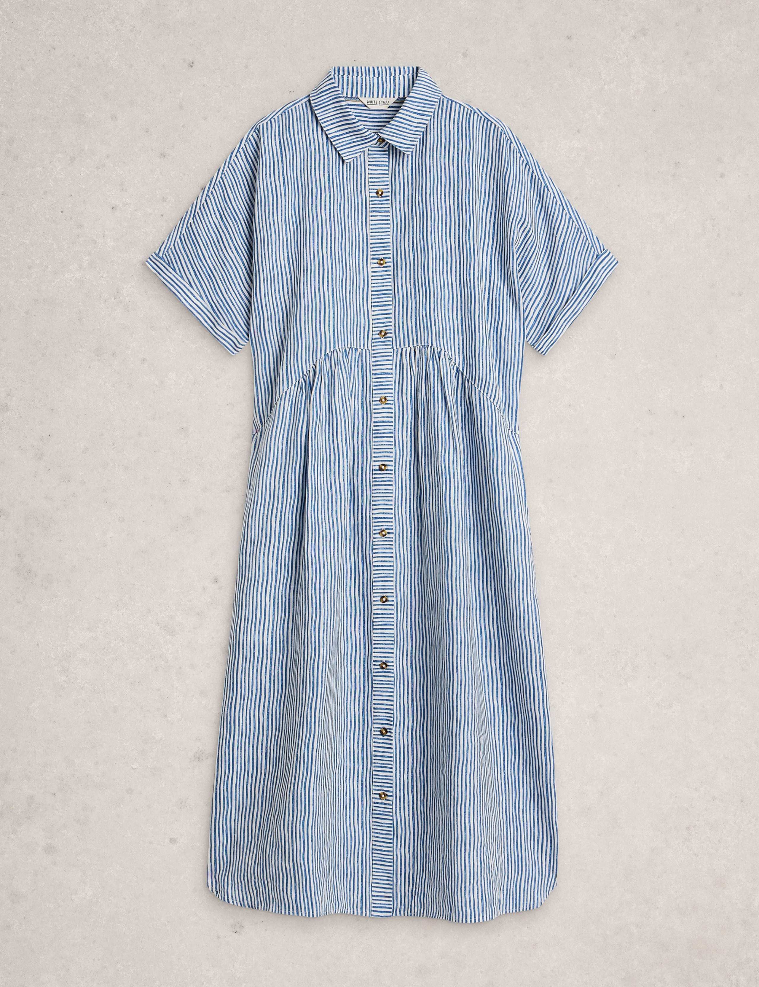 Linen Rich Striped Midi Shirt Dress 2 of 6