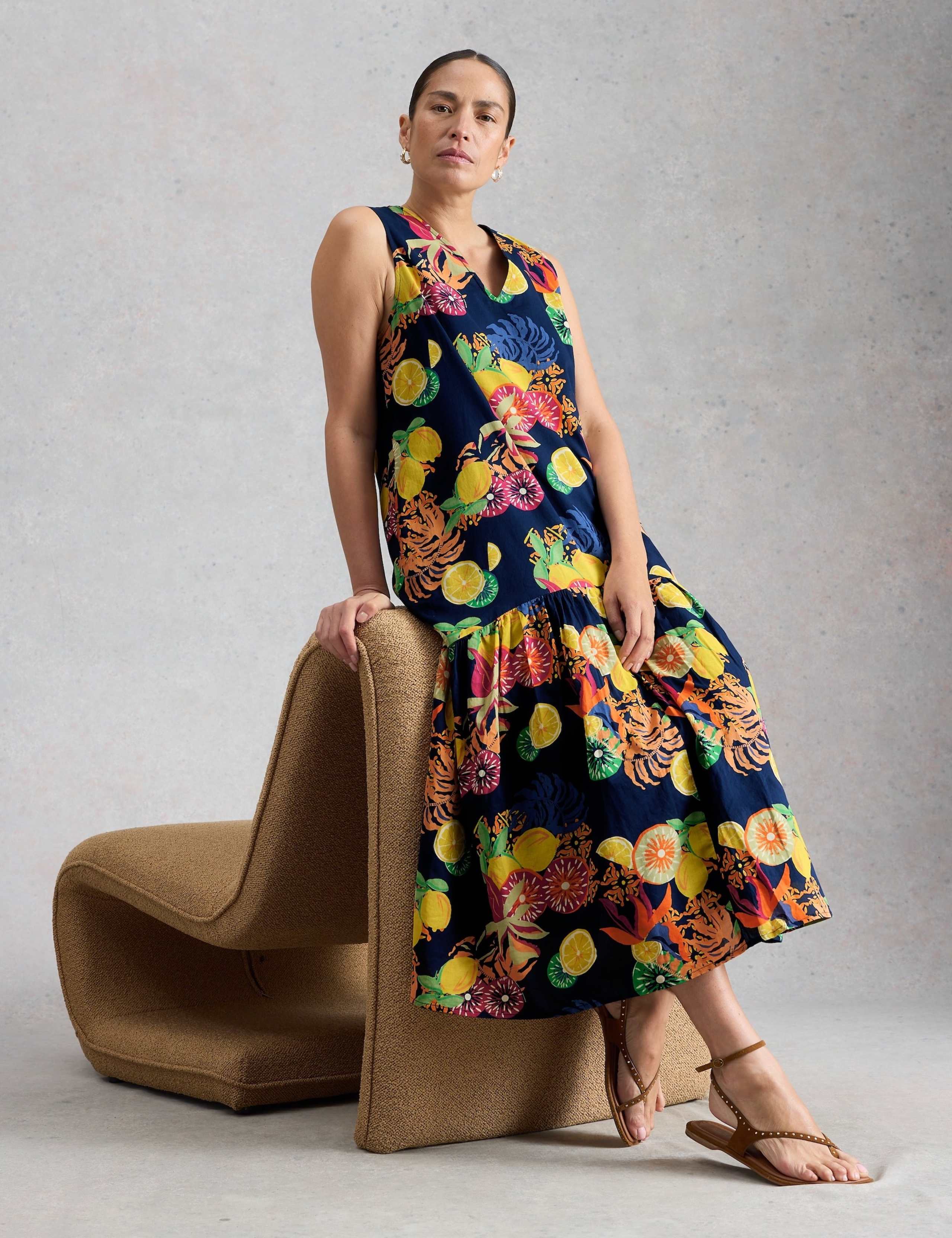 Pure Cotton Floral V-Neck Midi Tiered Dress 4 of 6