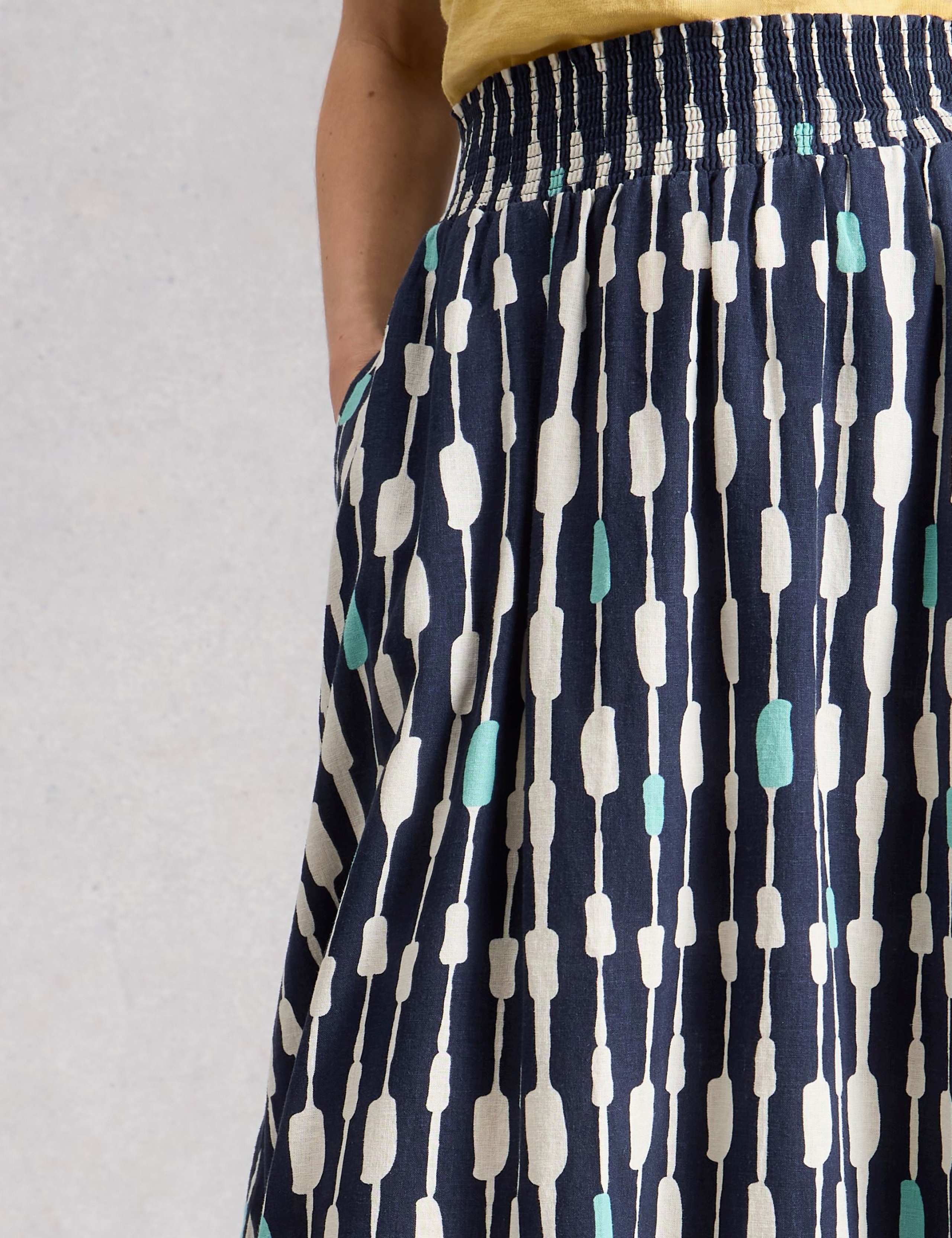 Linen Blend Printed Midi A-Line Skirt 4 of 6