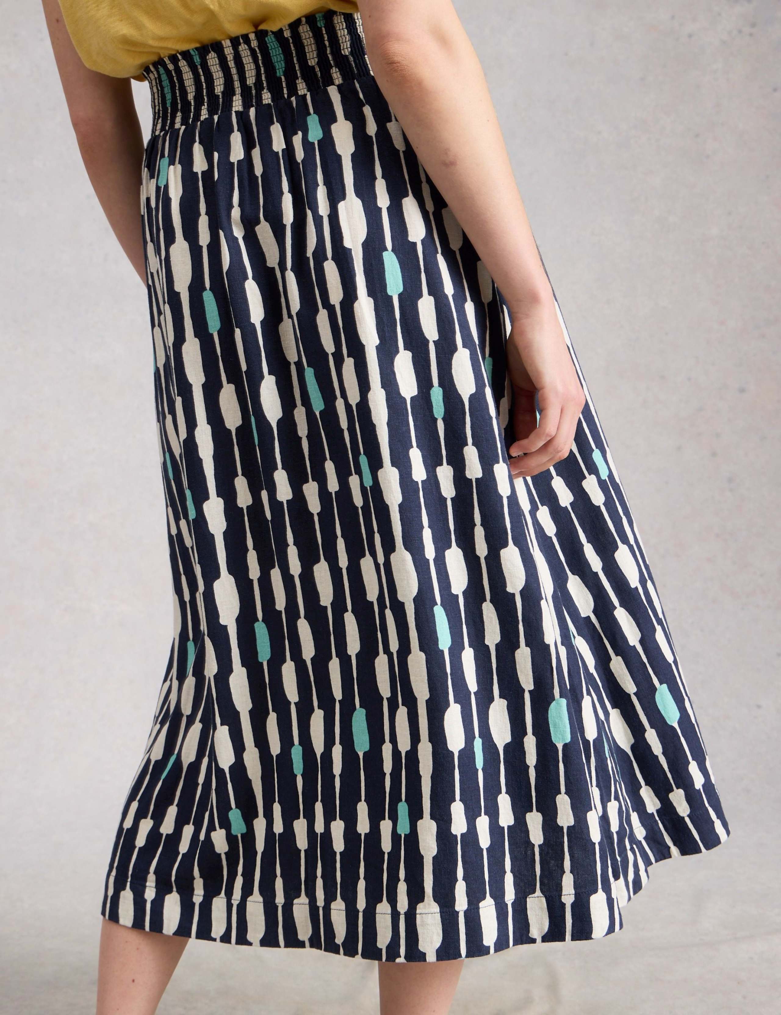 Linen Blend Printed Midi A-Line Skirt 5 of 6
