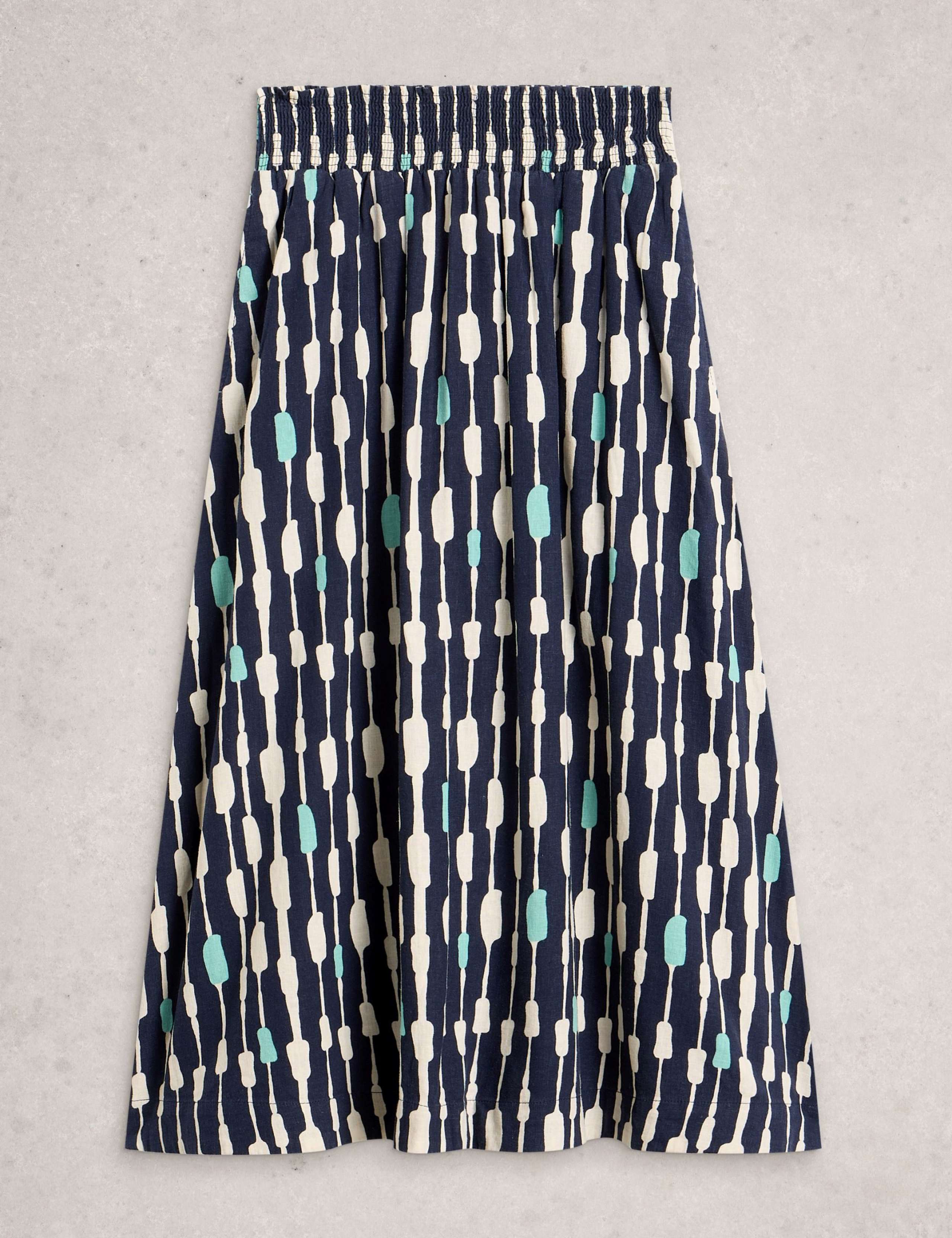 Linen Blend Printed Midi A-Line Skirt 2 of 6