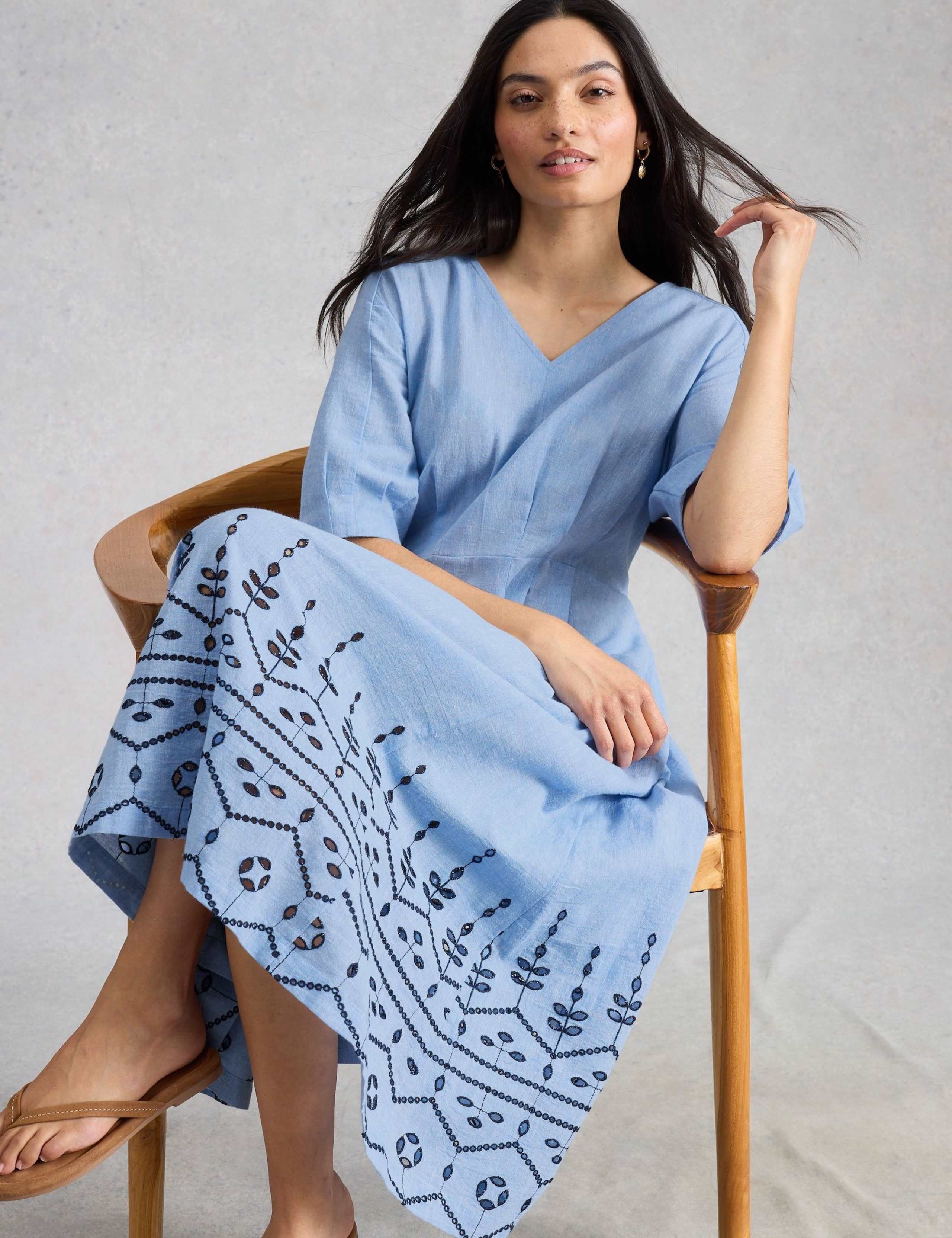 Cotton Rich Embroidered Midi Skater Dress 5 of 6