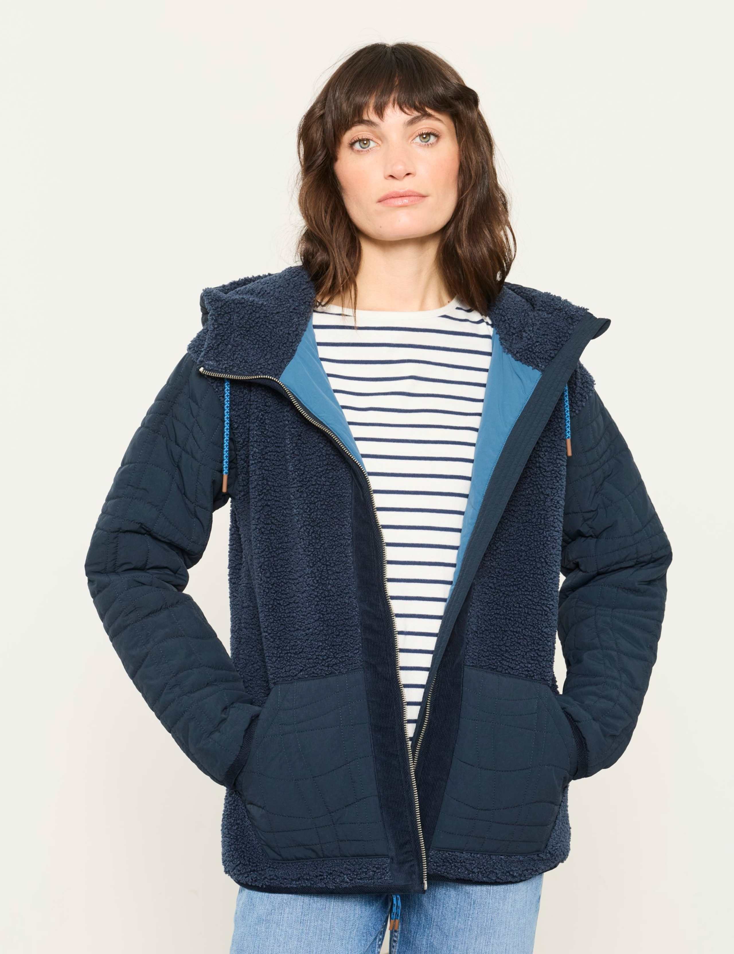 Borg Quilted Hooded Zip Through Jacket 1 of 7