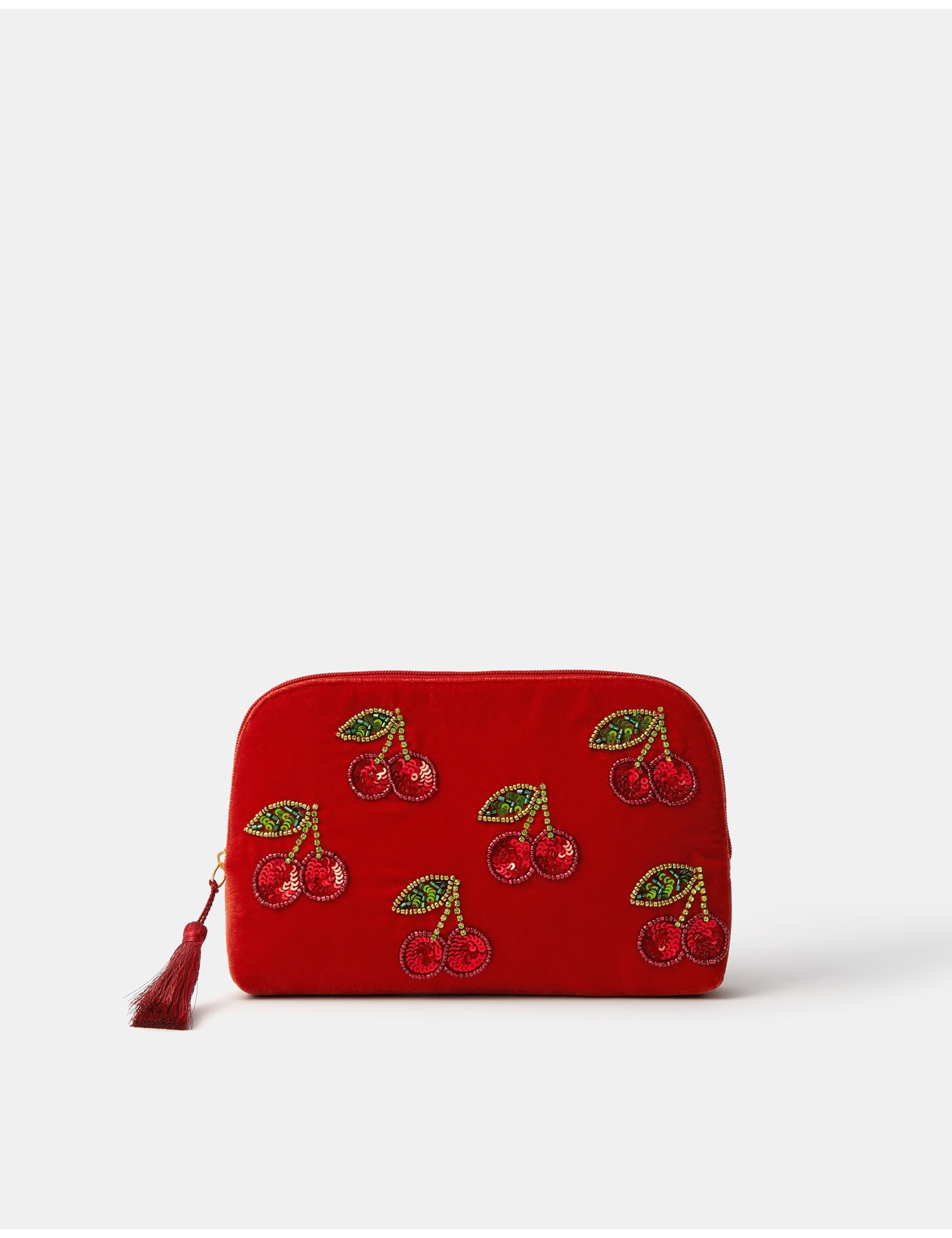 Embellished Velvet Cherry Pouch 1 of 4