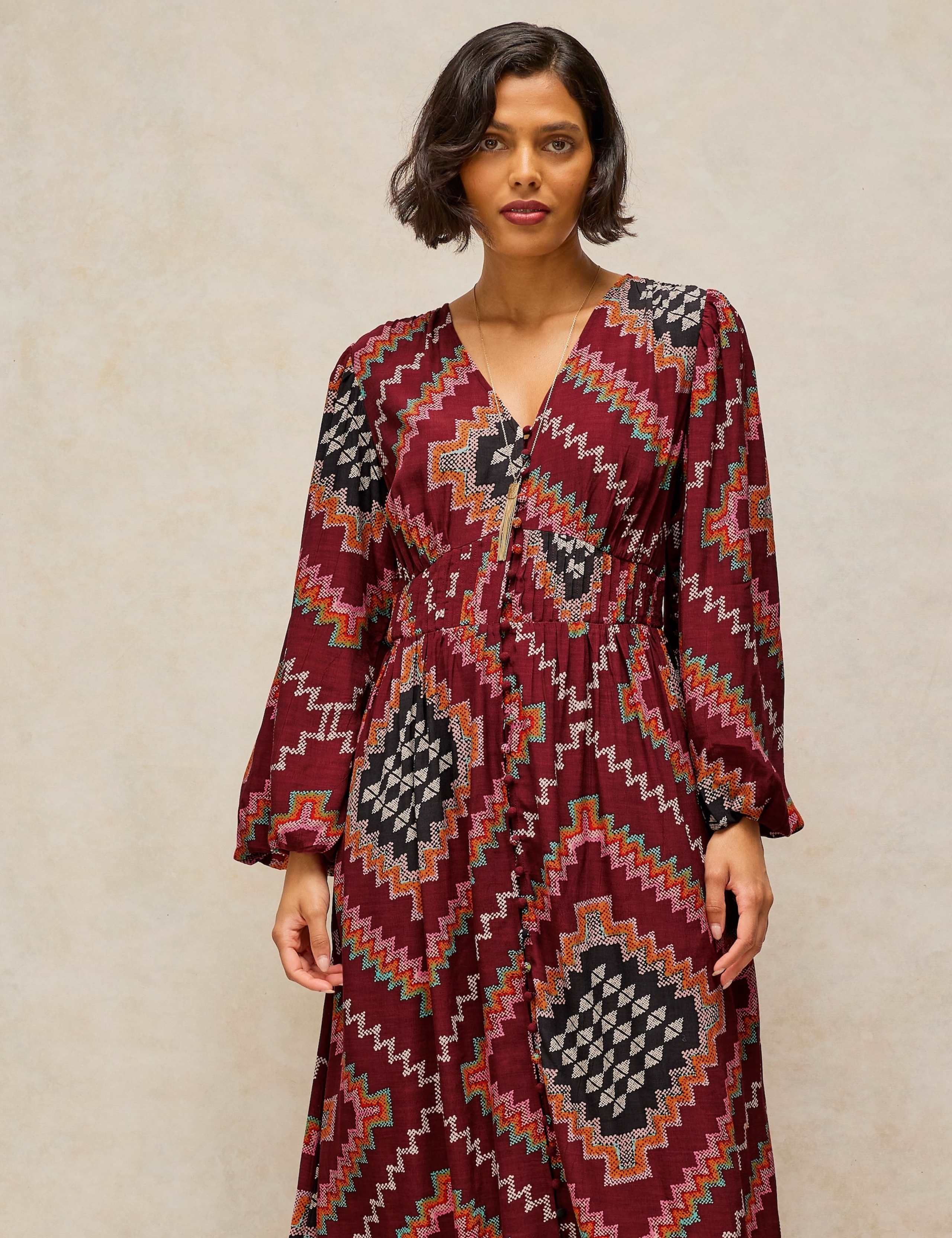 Leela V Neck Button Front Midi Tea Dress 4 of 6