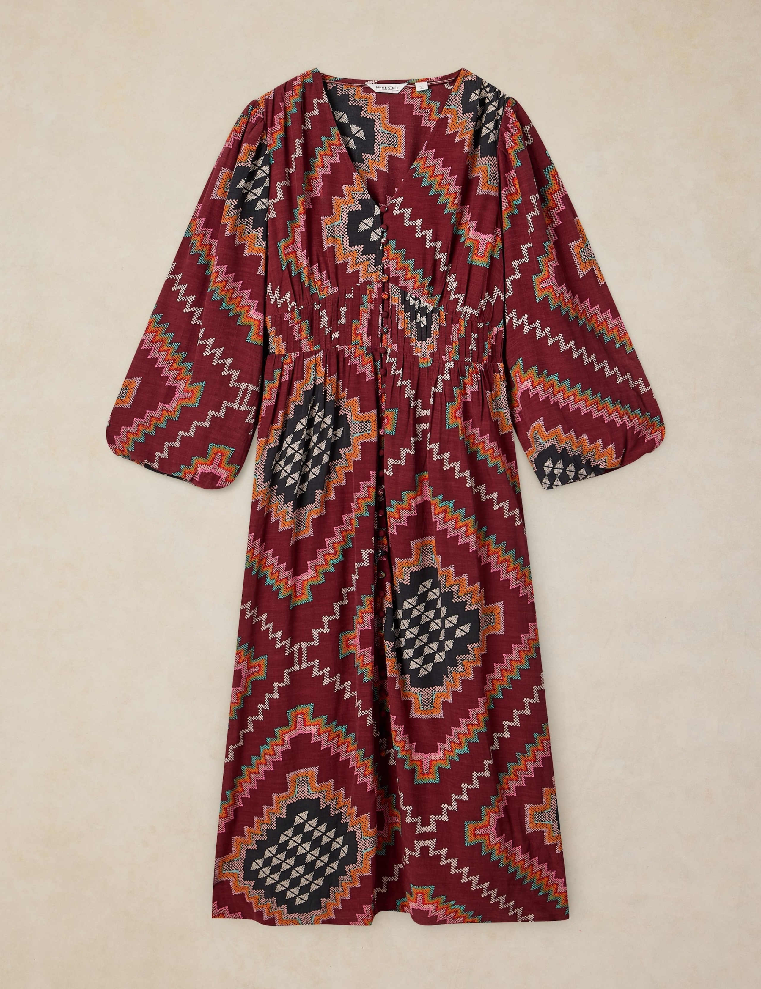 V Neck Button Front Midi Tea Dress 2 of 6