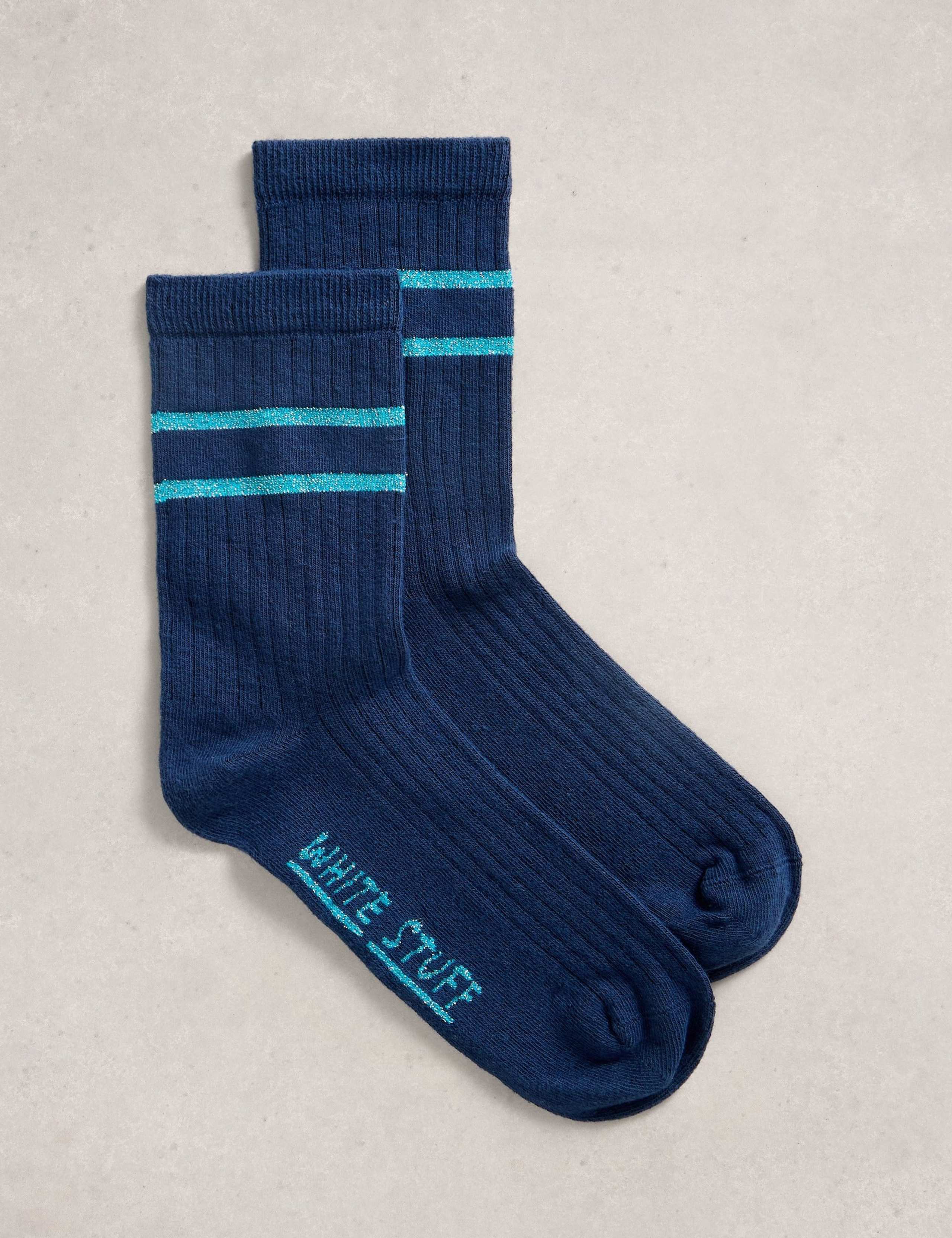 Cotton Rich Striped Sparkle Socks 1 of 2
