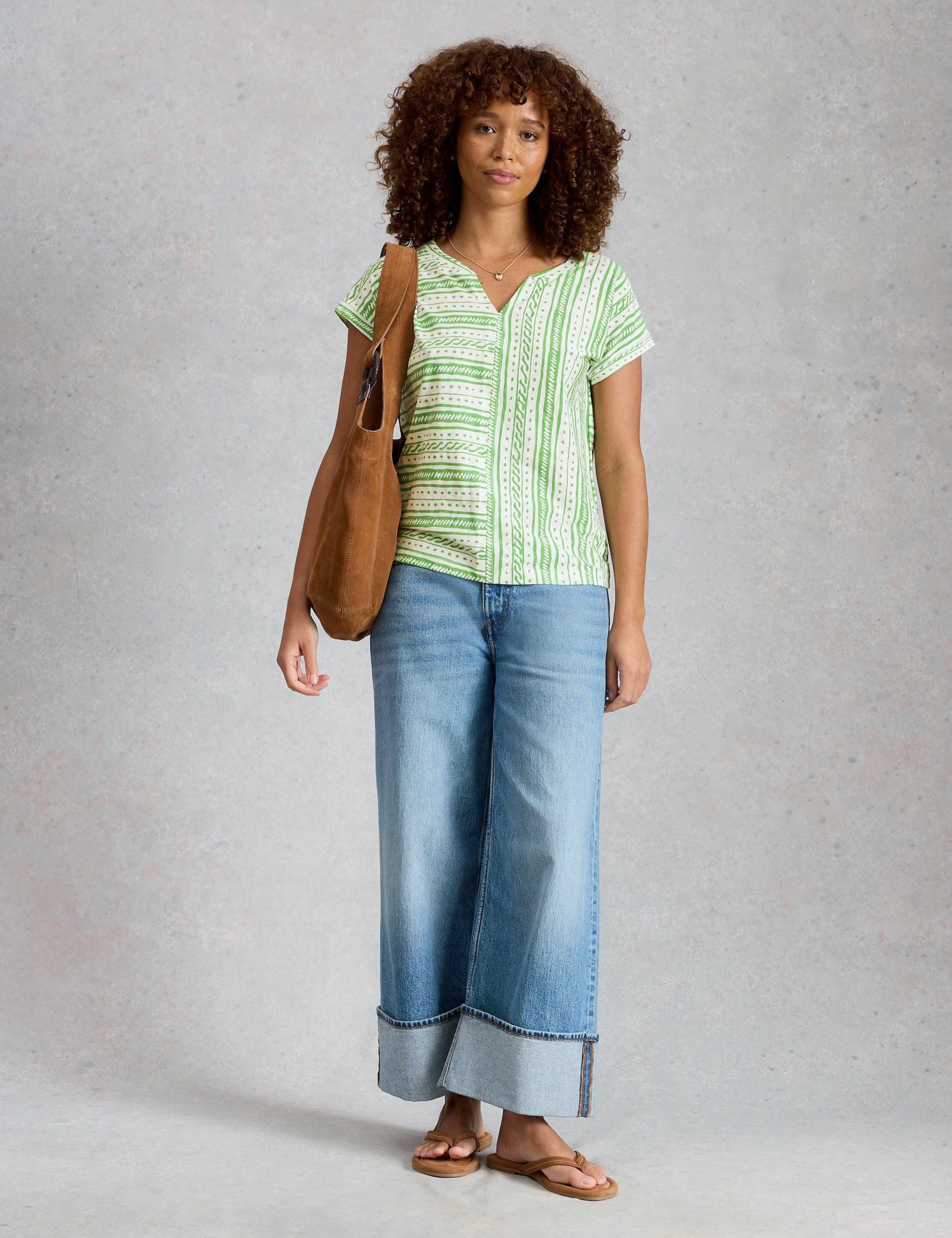 Pure Cotton Striped Notch Neck T-Shirt 3 of 6