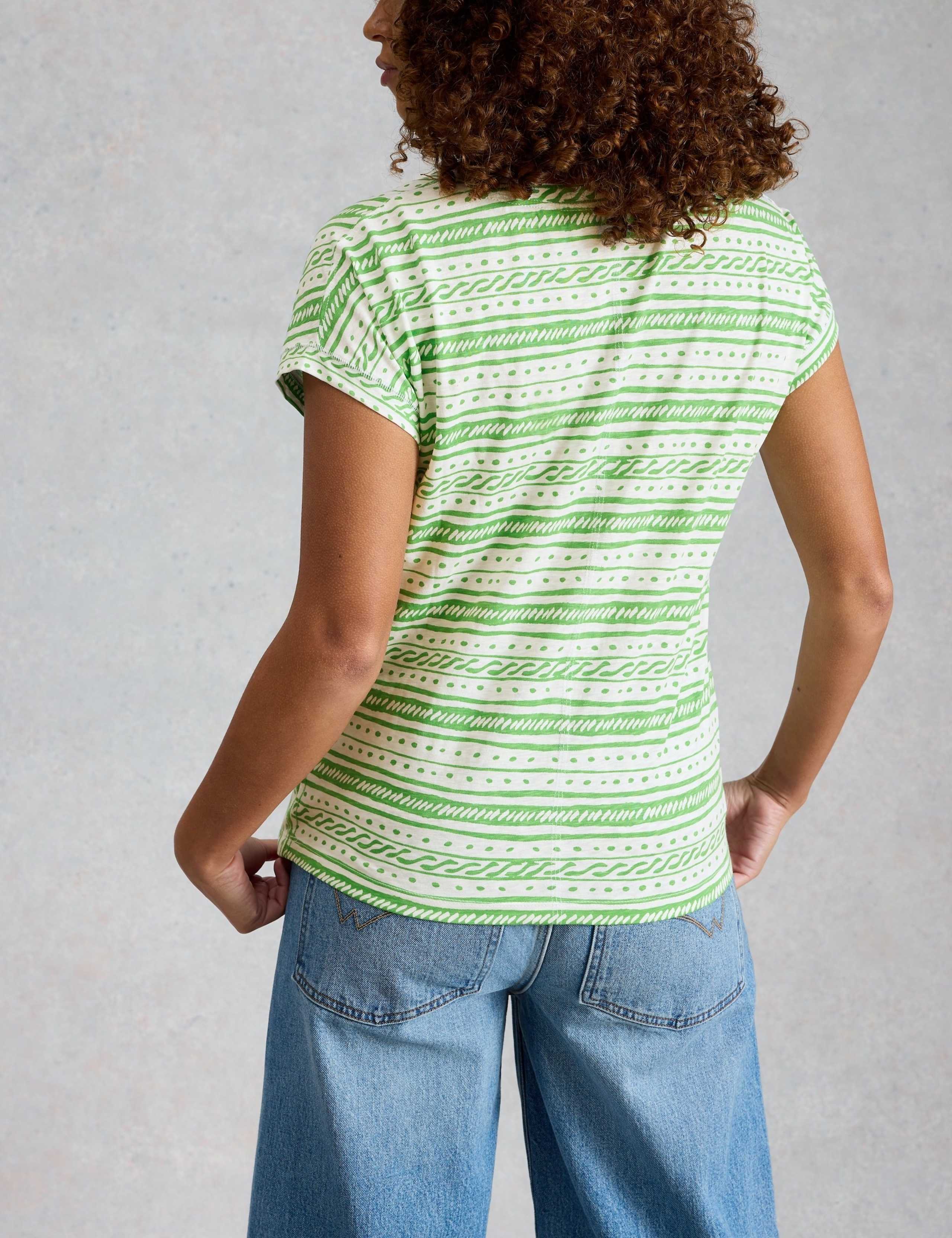 Pure Cotton Striped Notch Neck T-Shirt 5 of 6