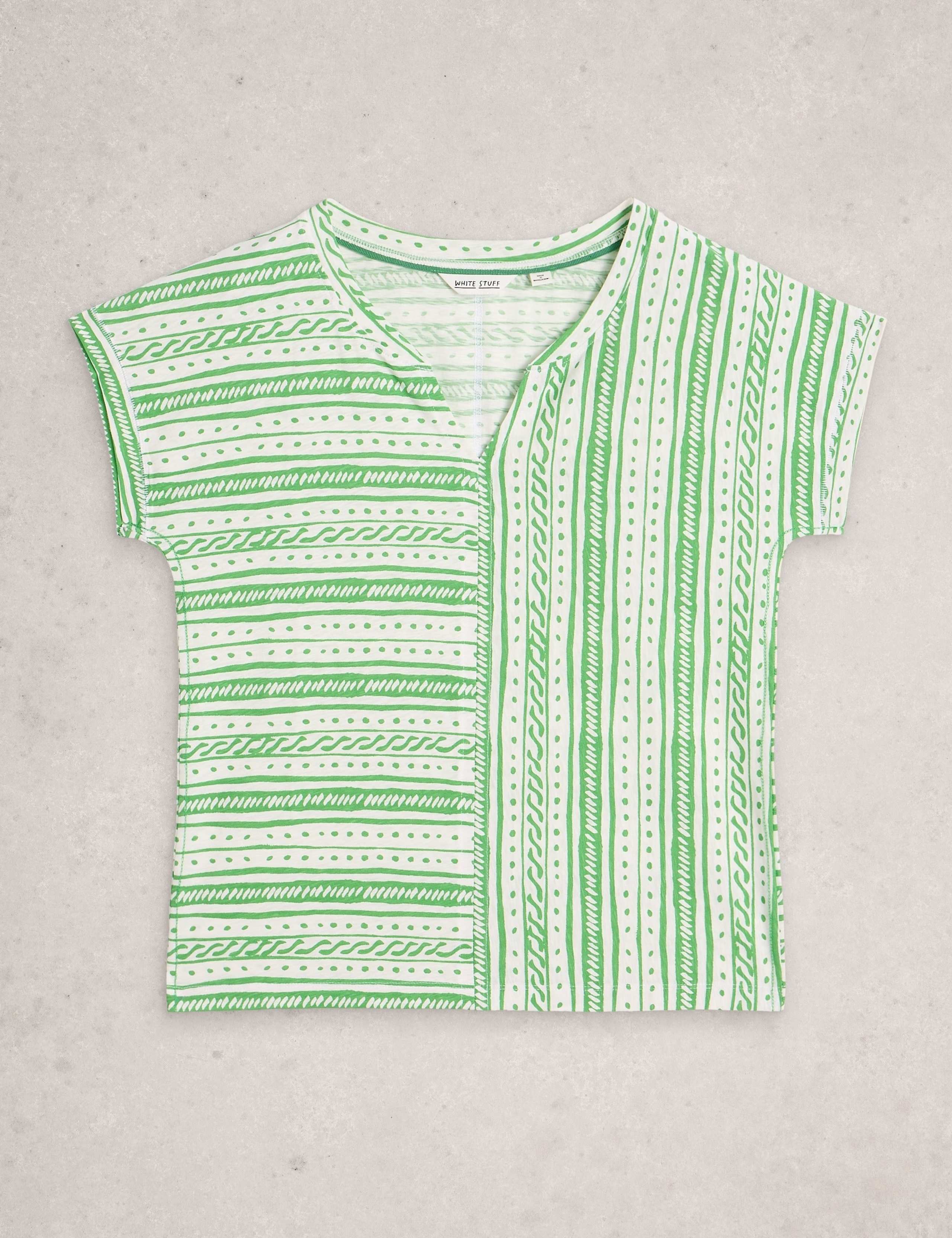 Pure Cotton Striped Notch Neck T-Shirt 2 of 6