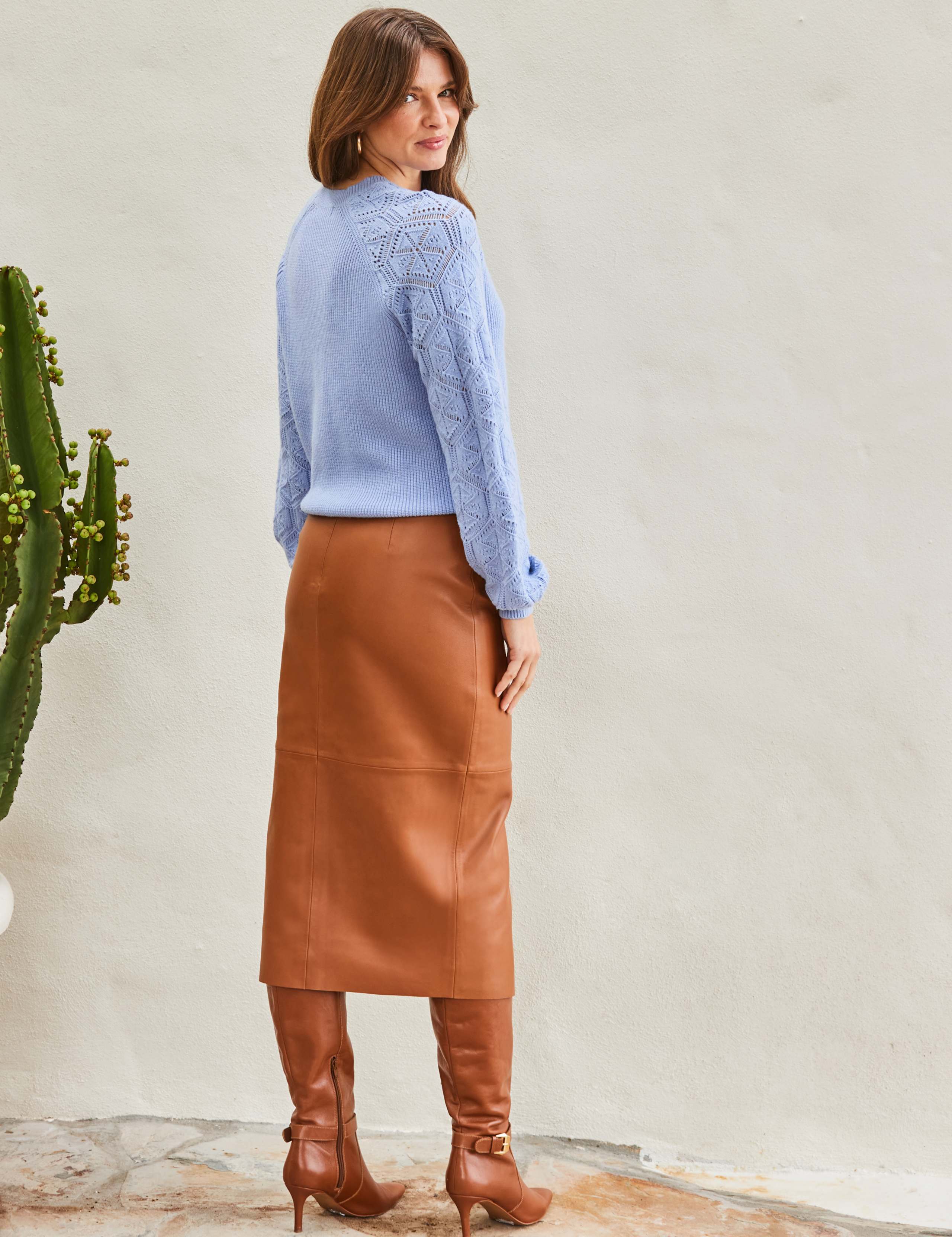 Leather Button Front Midi Pencil Skirt 2 of 3