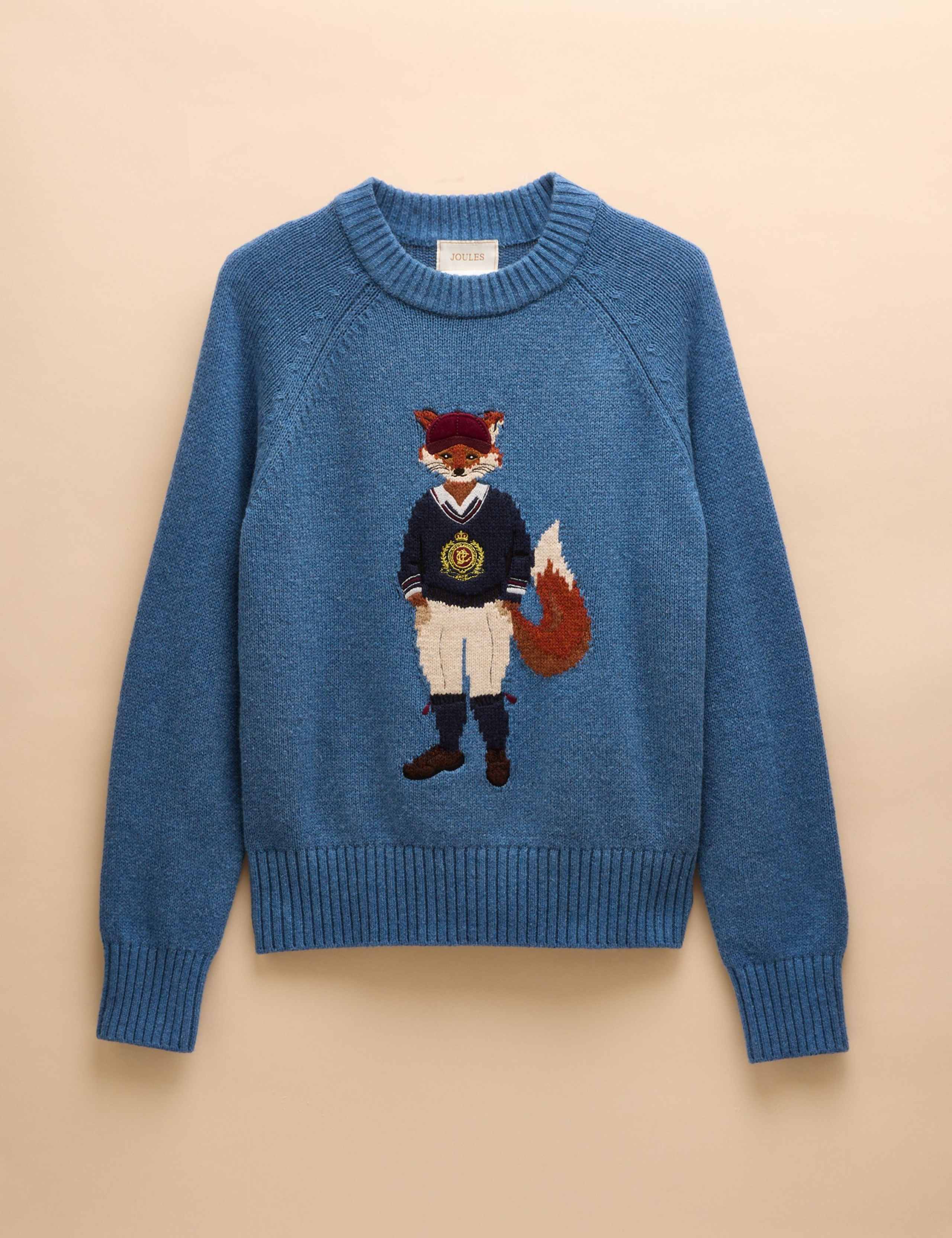 Cotton Rich Embroidered Fox Jumper with Wool 2 of 6