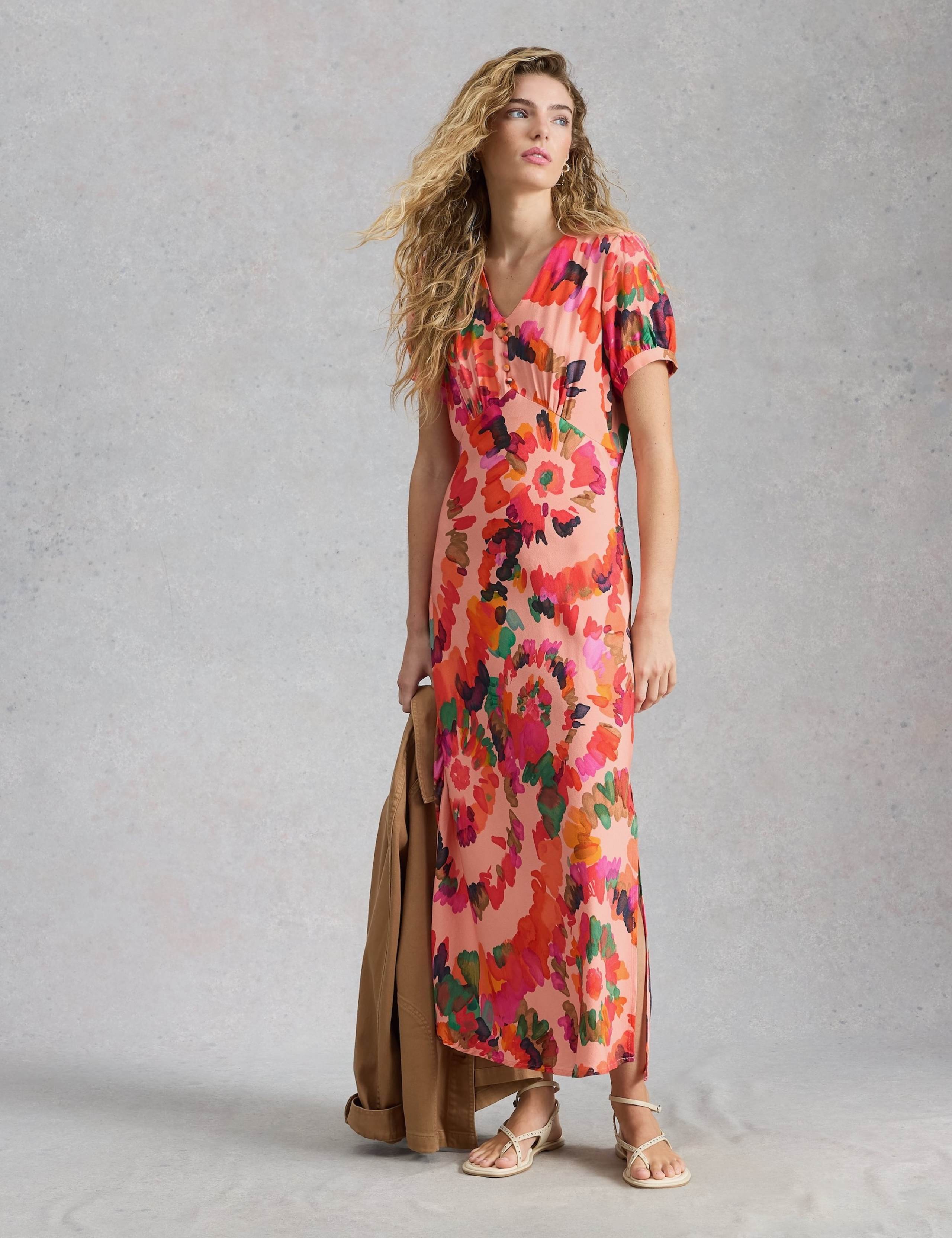 Floral V-Neck Midaxi Waisted Dress 3 of 6