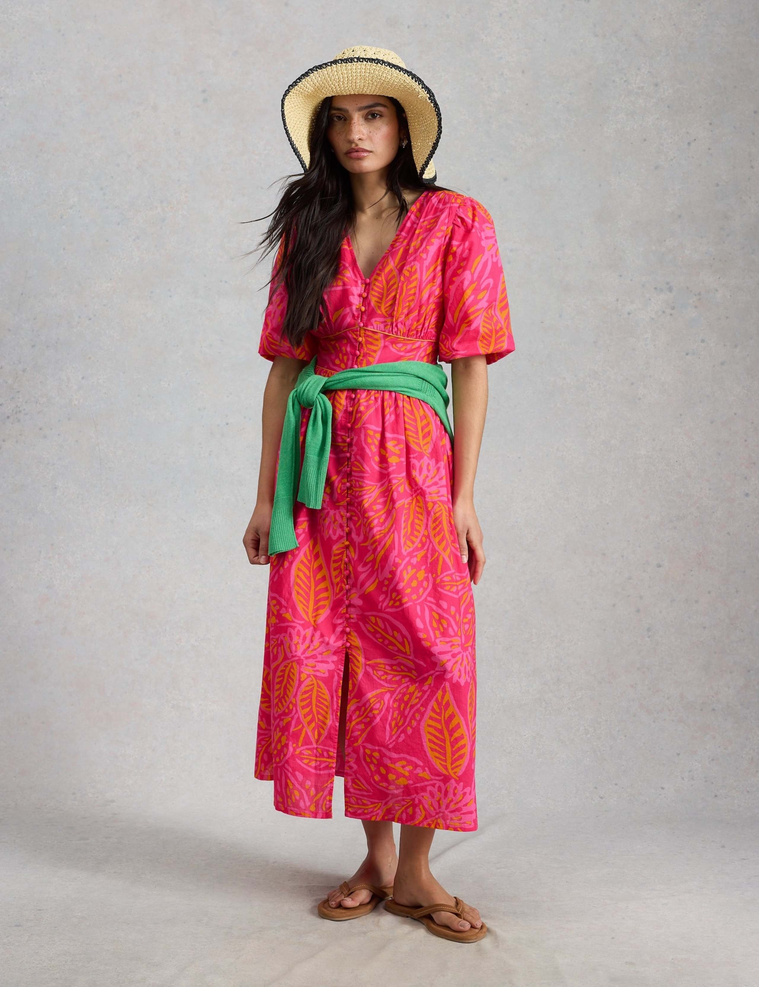 Pure Cotton Printed Midaxi Waisted Dress 3 of 6