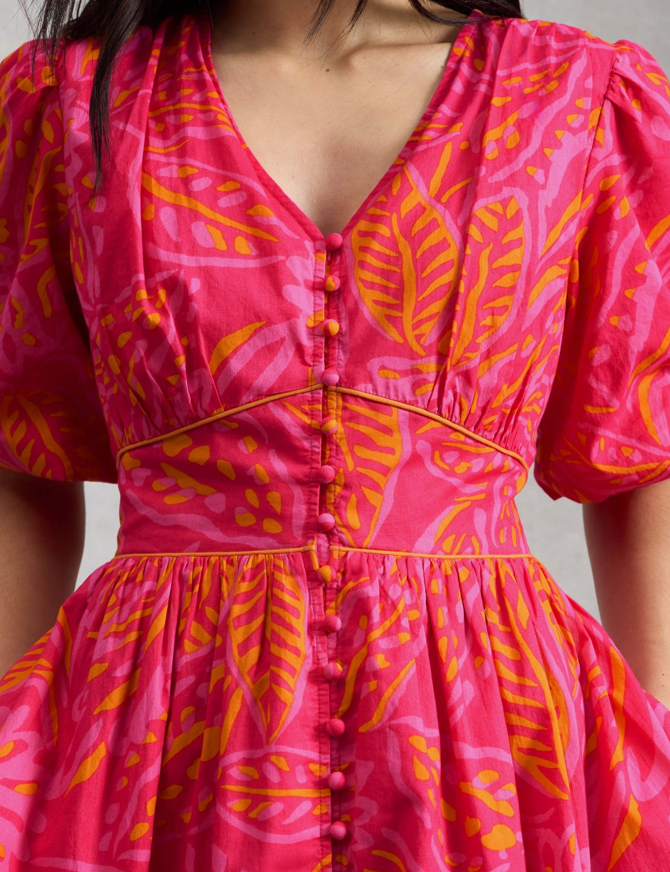 Pure Cotton Printed Midaxi Waisted Dress 4 of 6