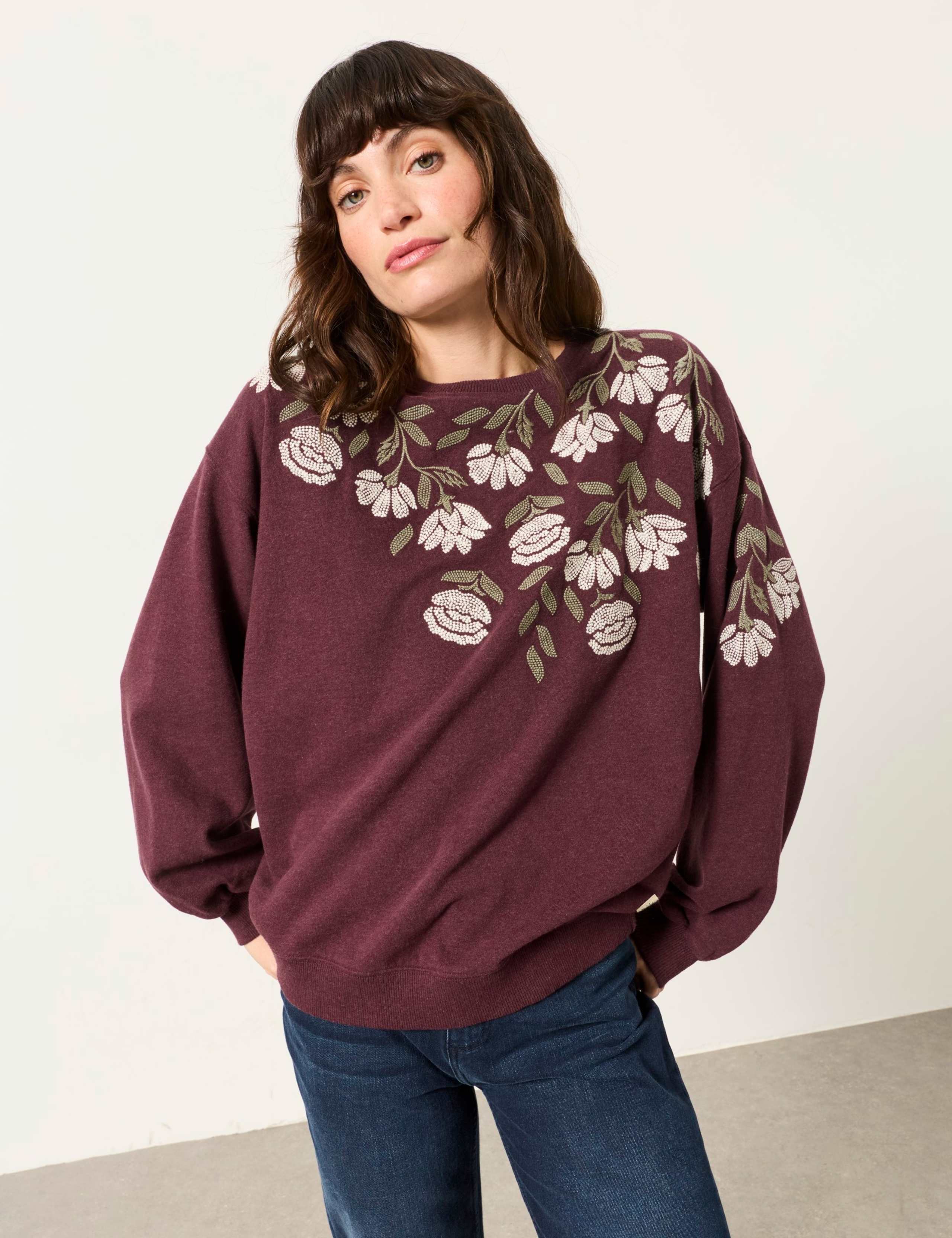 Pure Cotton Flower Embroidered Sweatshirt 1 of 5