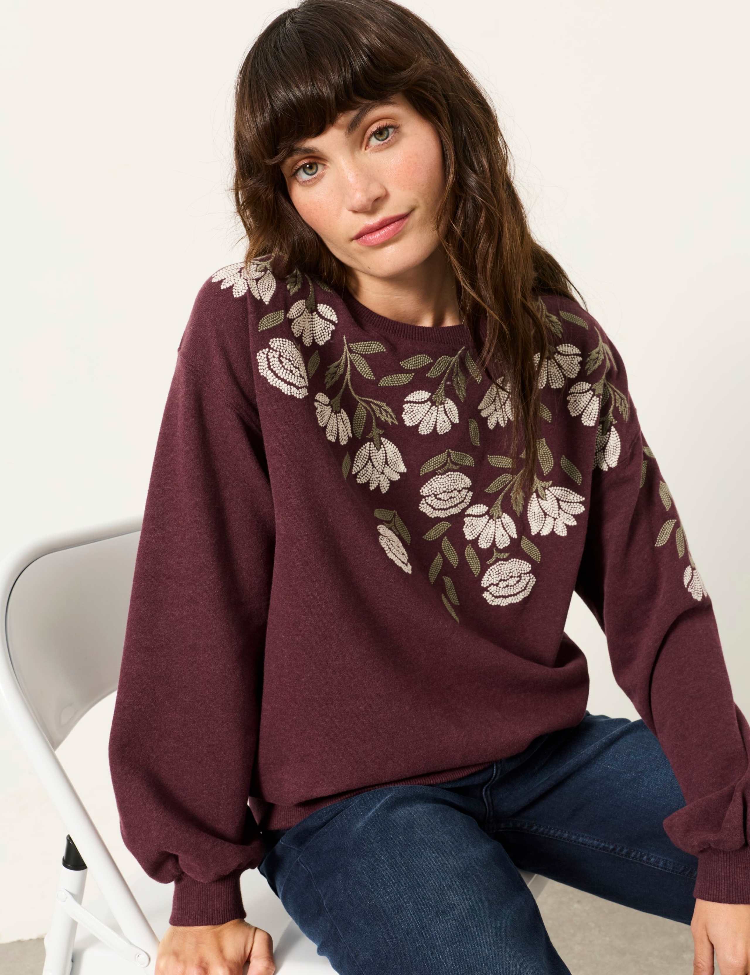Pure Cotton Flower Embroidered Sweatshirt 3 of 5