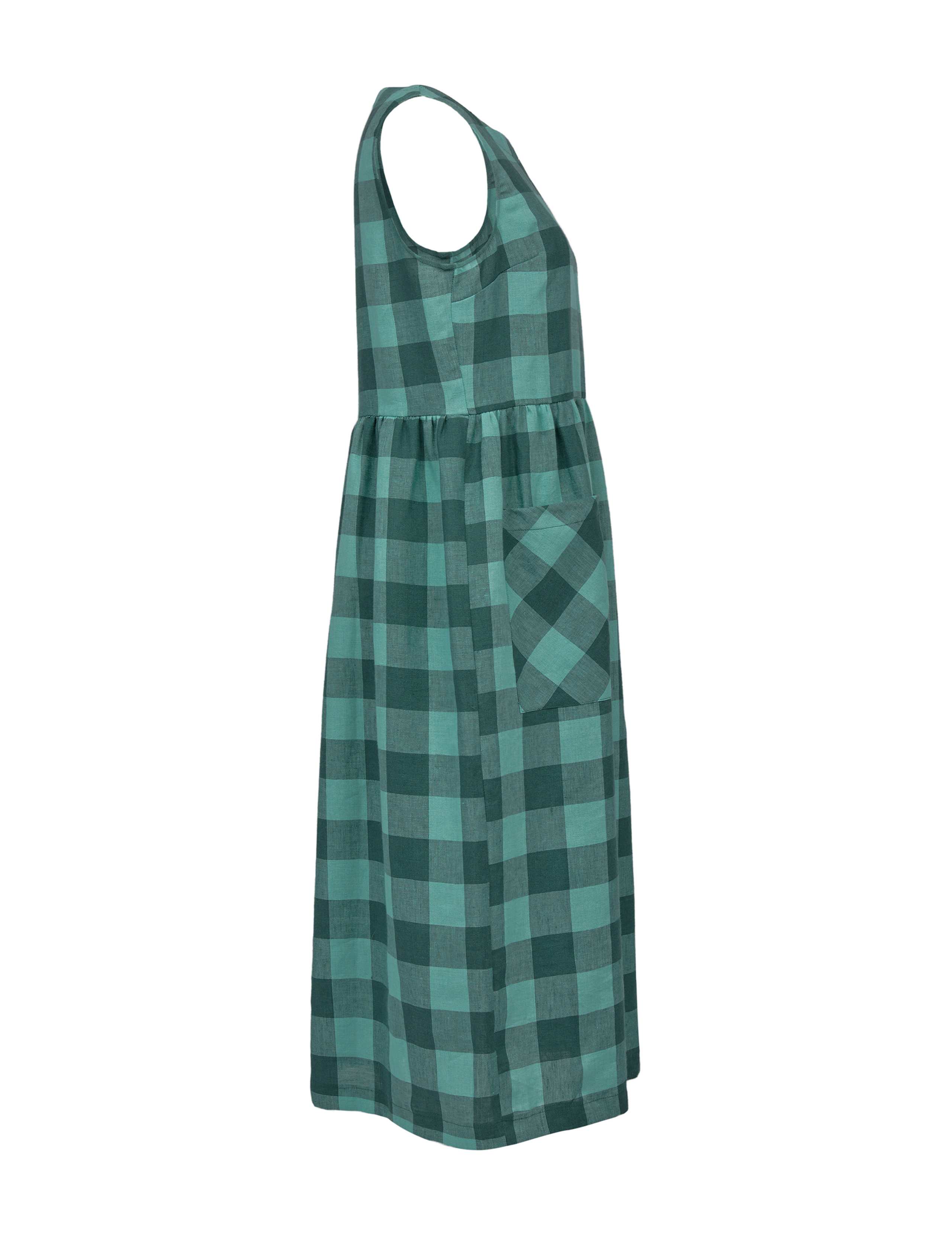 Pure Linen Gingham Midi Smock Dress 3 of 6