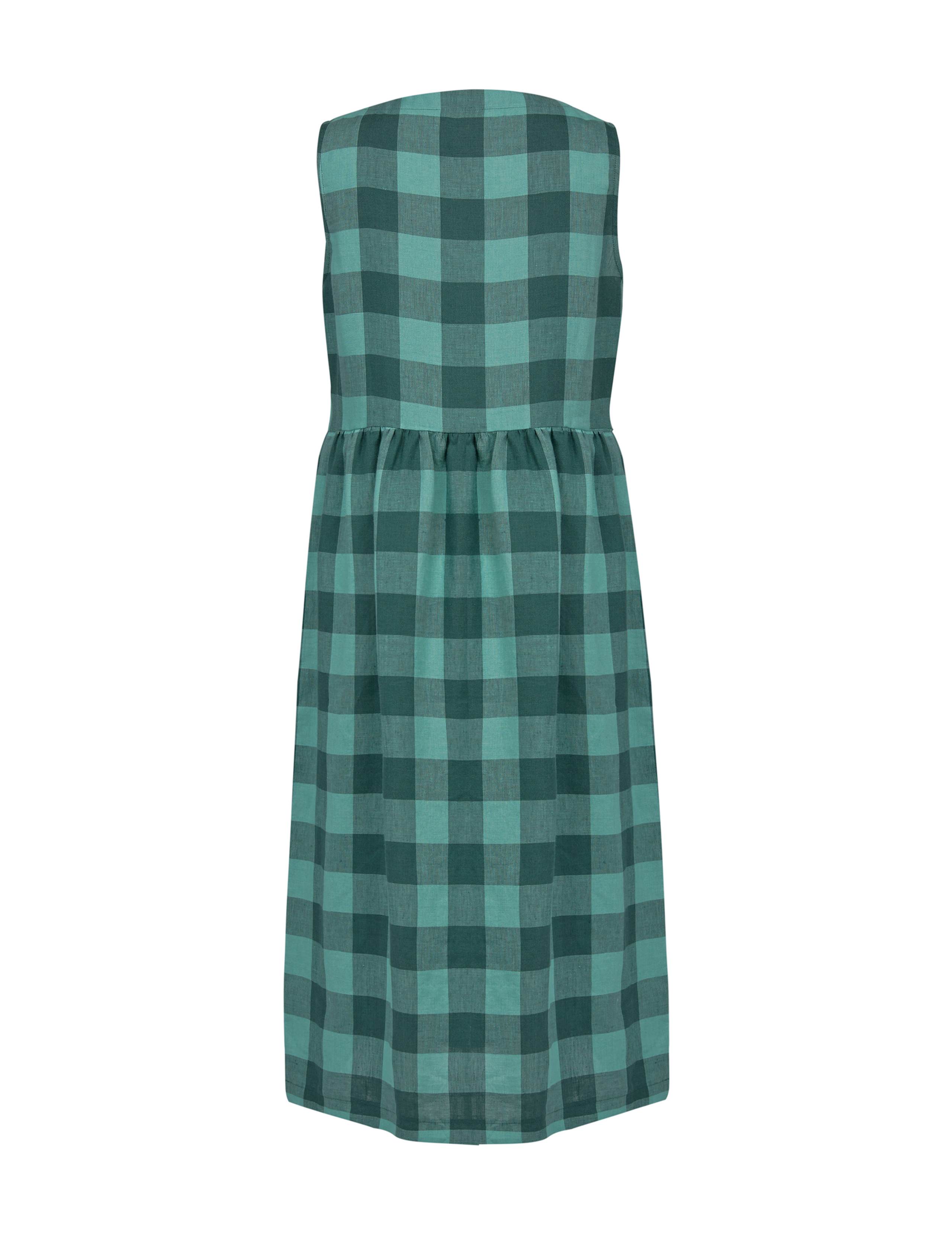 Pure Linen Gingham Midi Smock Dress 4 of 6