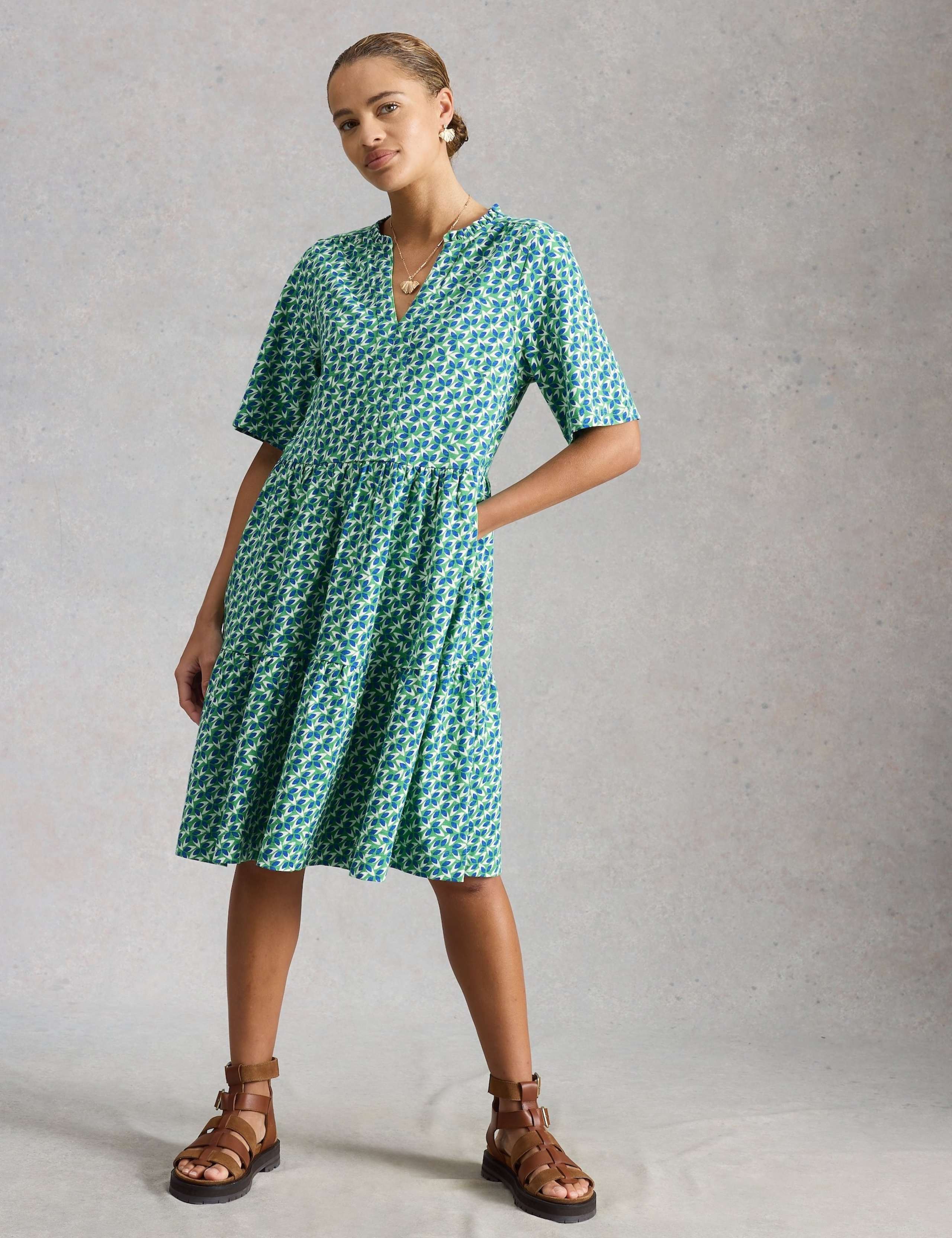 Pure Cotton Printed Notch Neck Tiered Dress 1 of 6