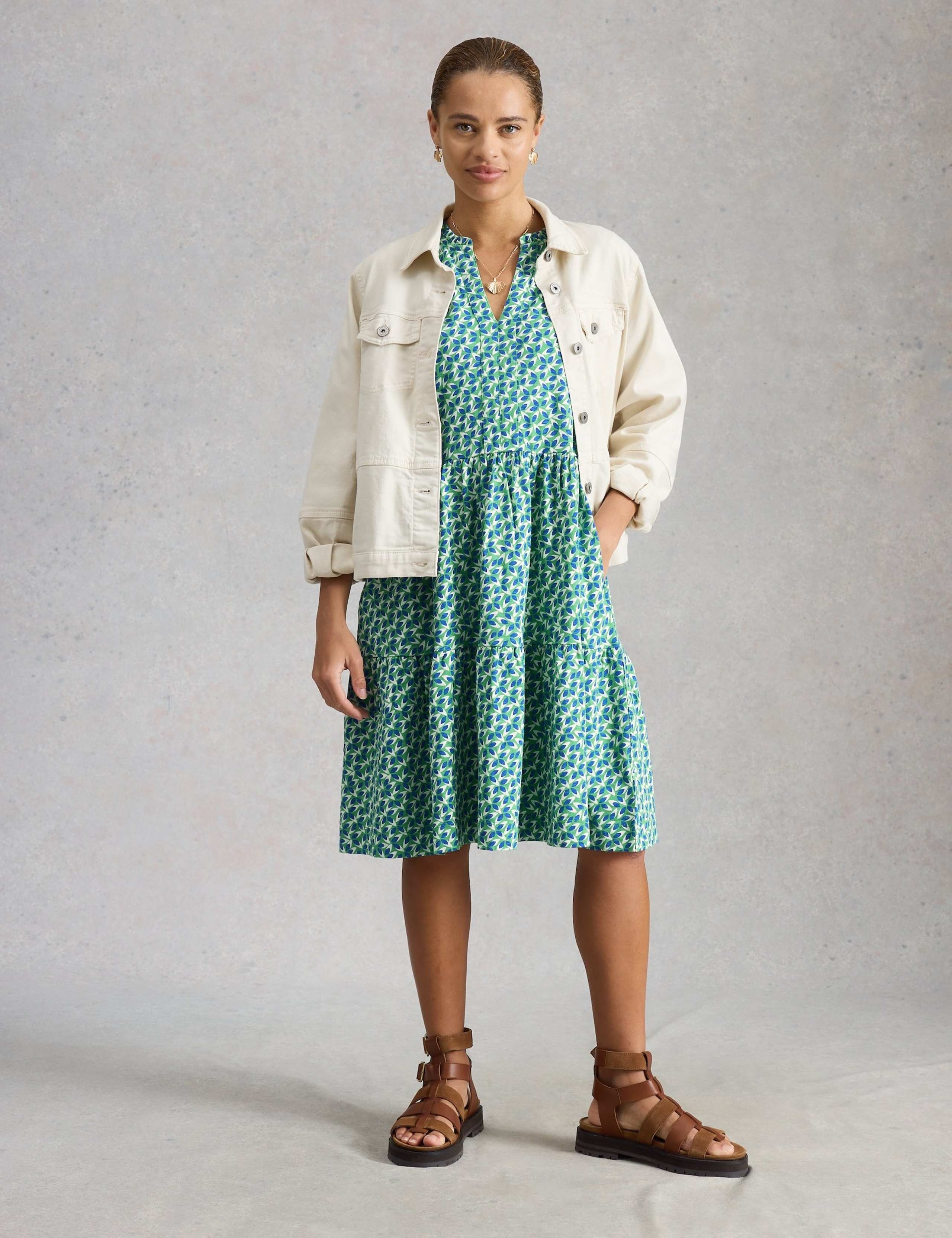 Pure Cotton Printed Notch Neck Tiered Dress 3 of 6