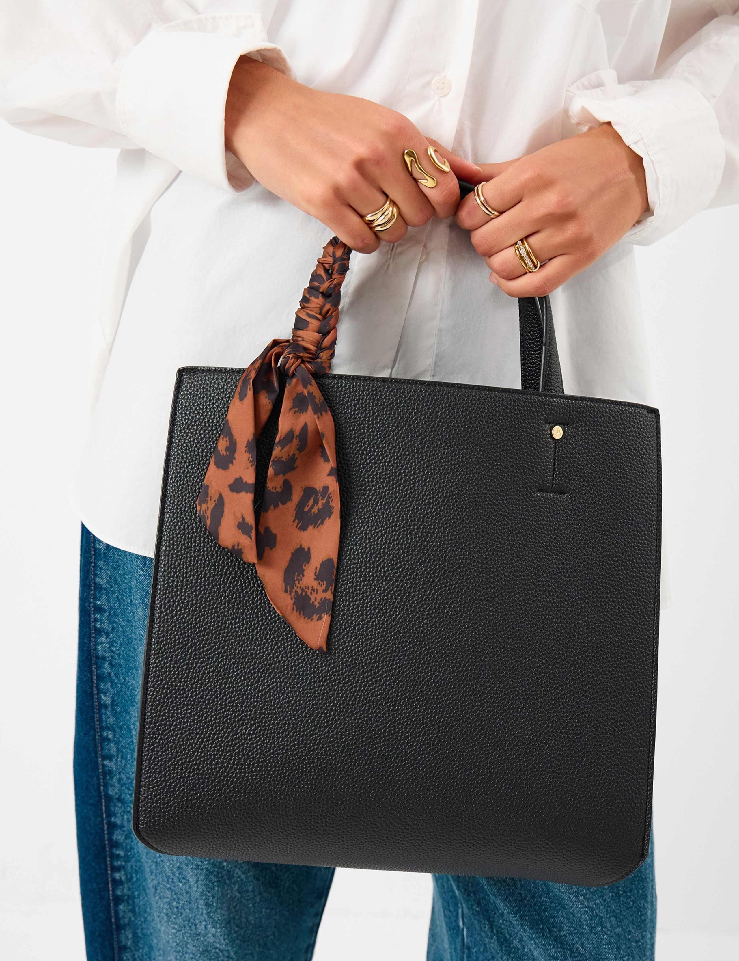 Leopard Print Scarf Handle Handbag 1 of 5