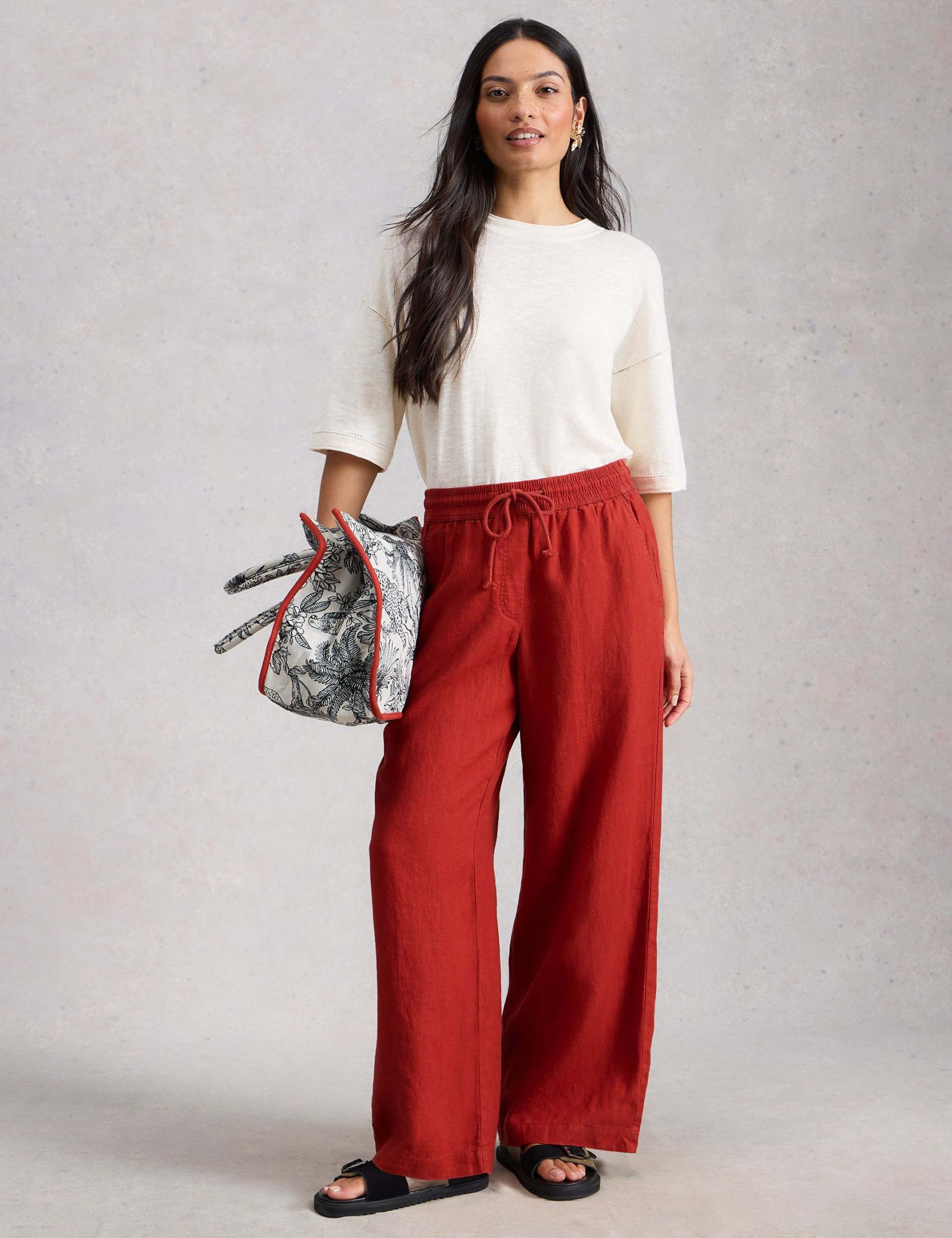 Pure Linen Printed Wide Leg Trousers 1 of 6