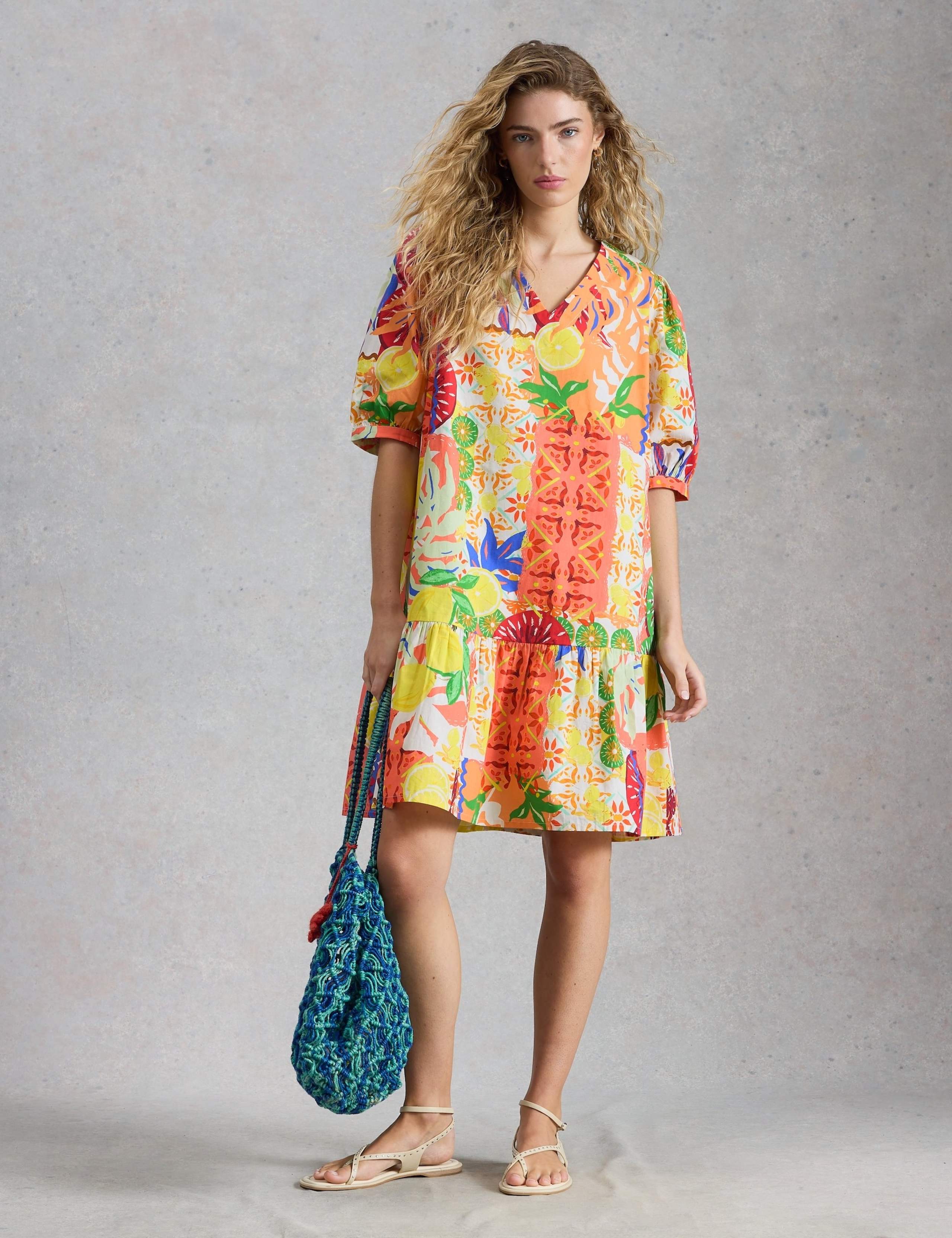 Pure Cotton Printed V-Neck Tiered Dress 1 of 5