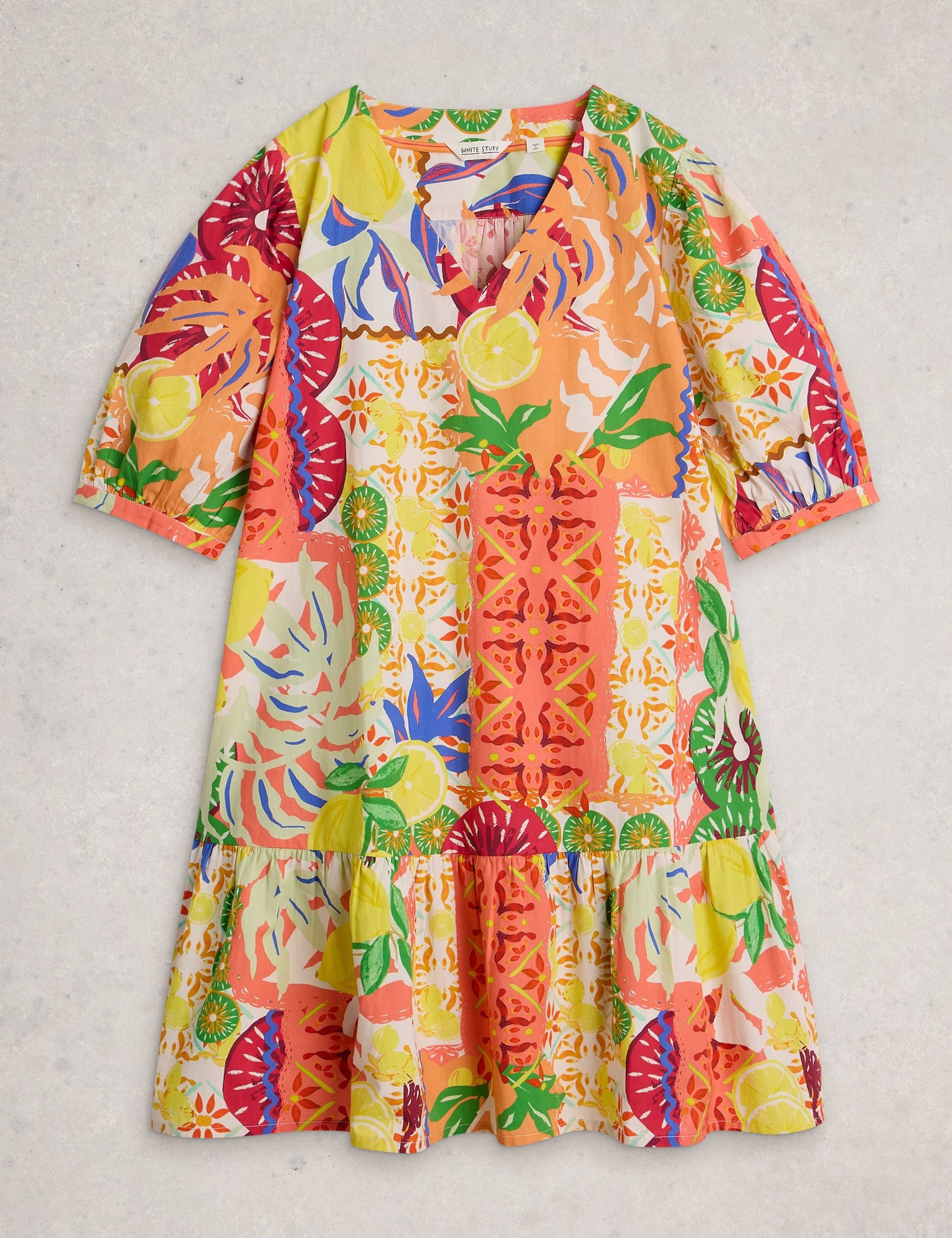Pure Cotton Printed V-Neck Tiered Dress 2 of 5