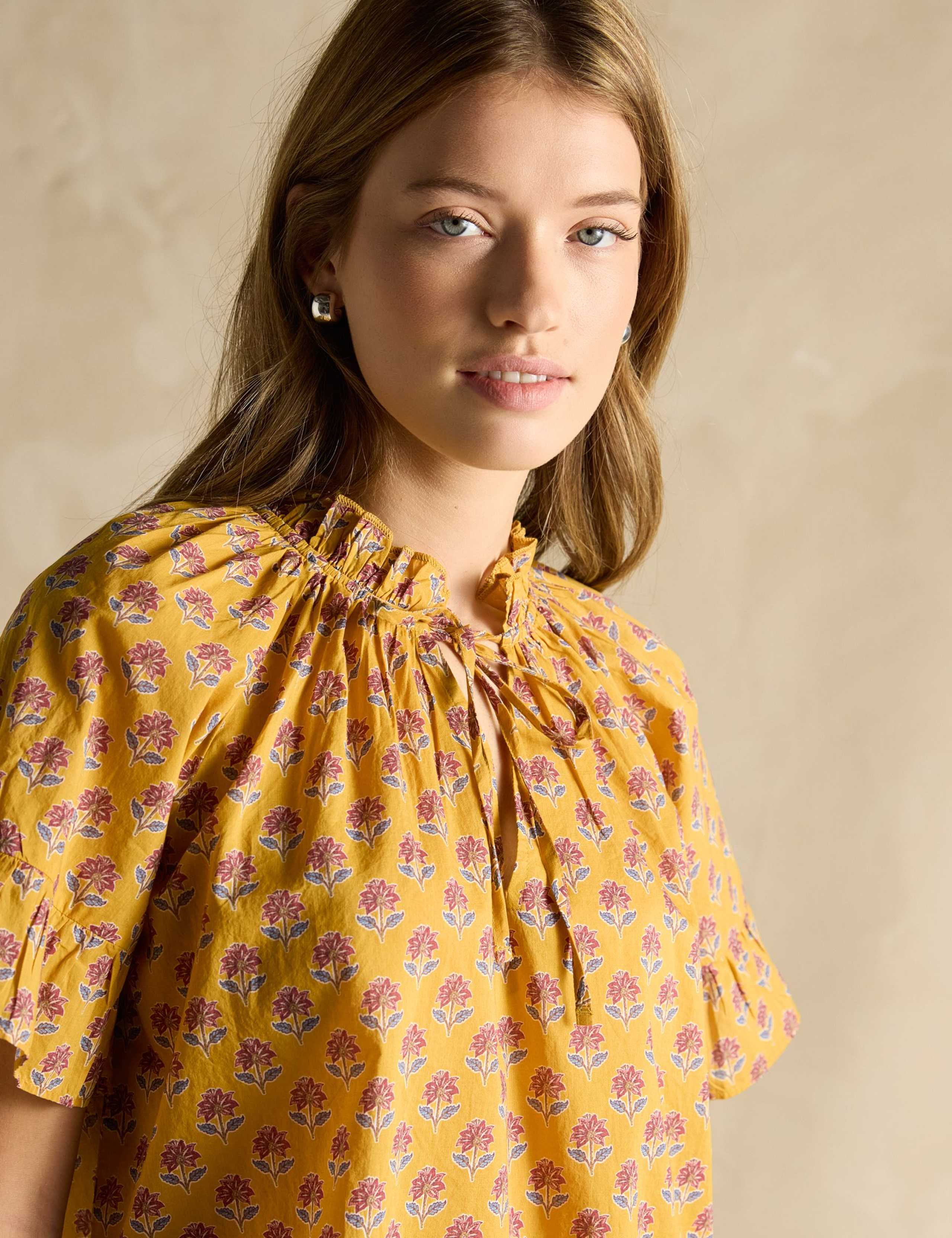 Pure Cotton Floral Frill Detail Top 4 of 6